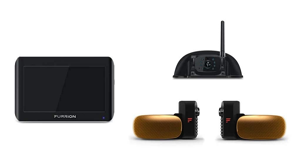 Furrion Vision S 3-Camera Wireless RV Backup System with 5-Inch Monitor - Rear Sharkfin & Side Running Light Cameras, Infrared Night Vision, Wide-Angle View, HD Resolution, IP65 Waterproof (FOS05TAEN) - Perfect for RV Safety, Parking Assistance & Night Driving