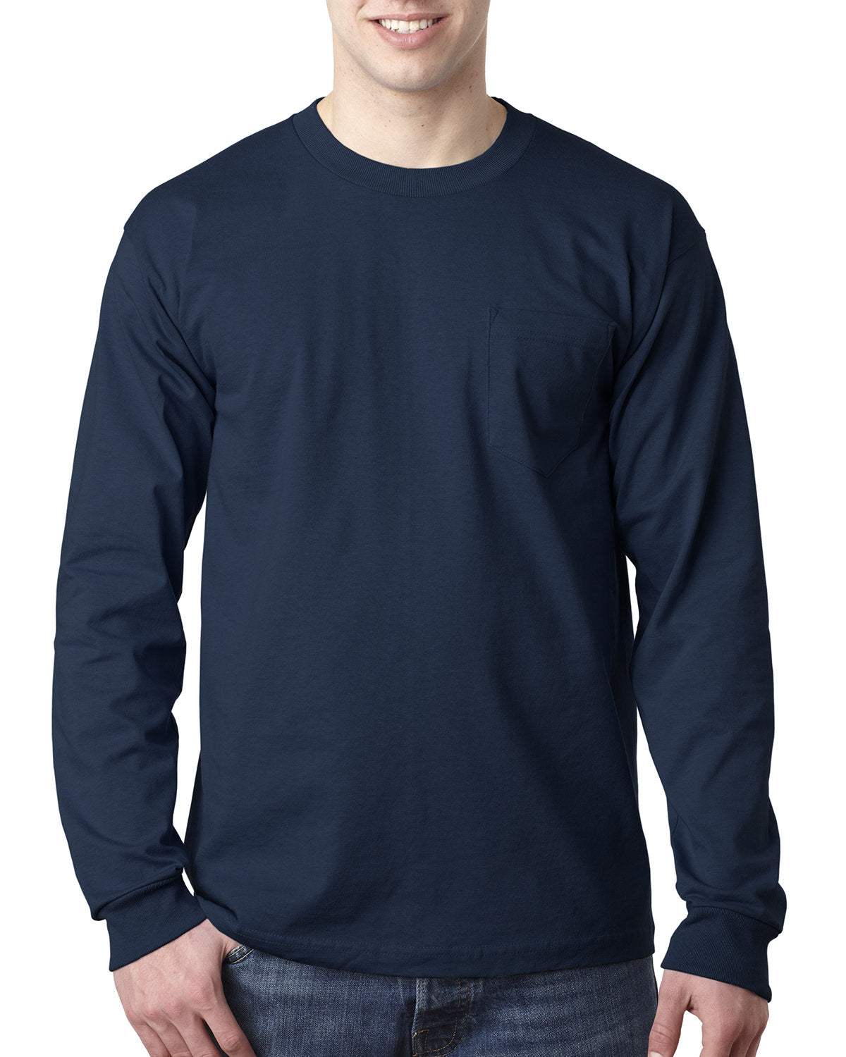 Bayside BA8100 Men's 6.1 oz 100% Cotton Long Sleeve Pocket T-Shirt - Comfortable Workwear & Casual Wear for Everyday Use