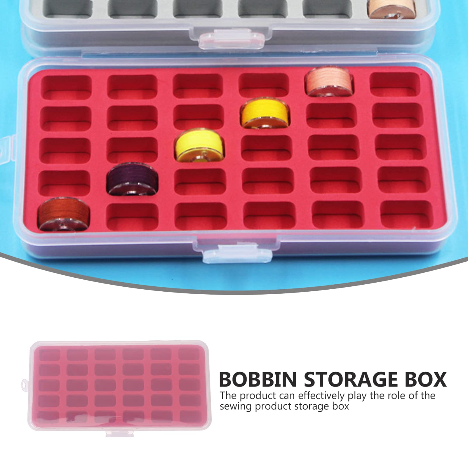 30-Slot Plastic Bobbin Storage Case - Empty Spool Thread Holder & Organizer for Sewing Machine Accessories | Perfect for Sewing Rooms, Craft Stations & Quilting Workshops (Red)