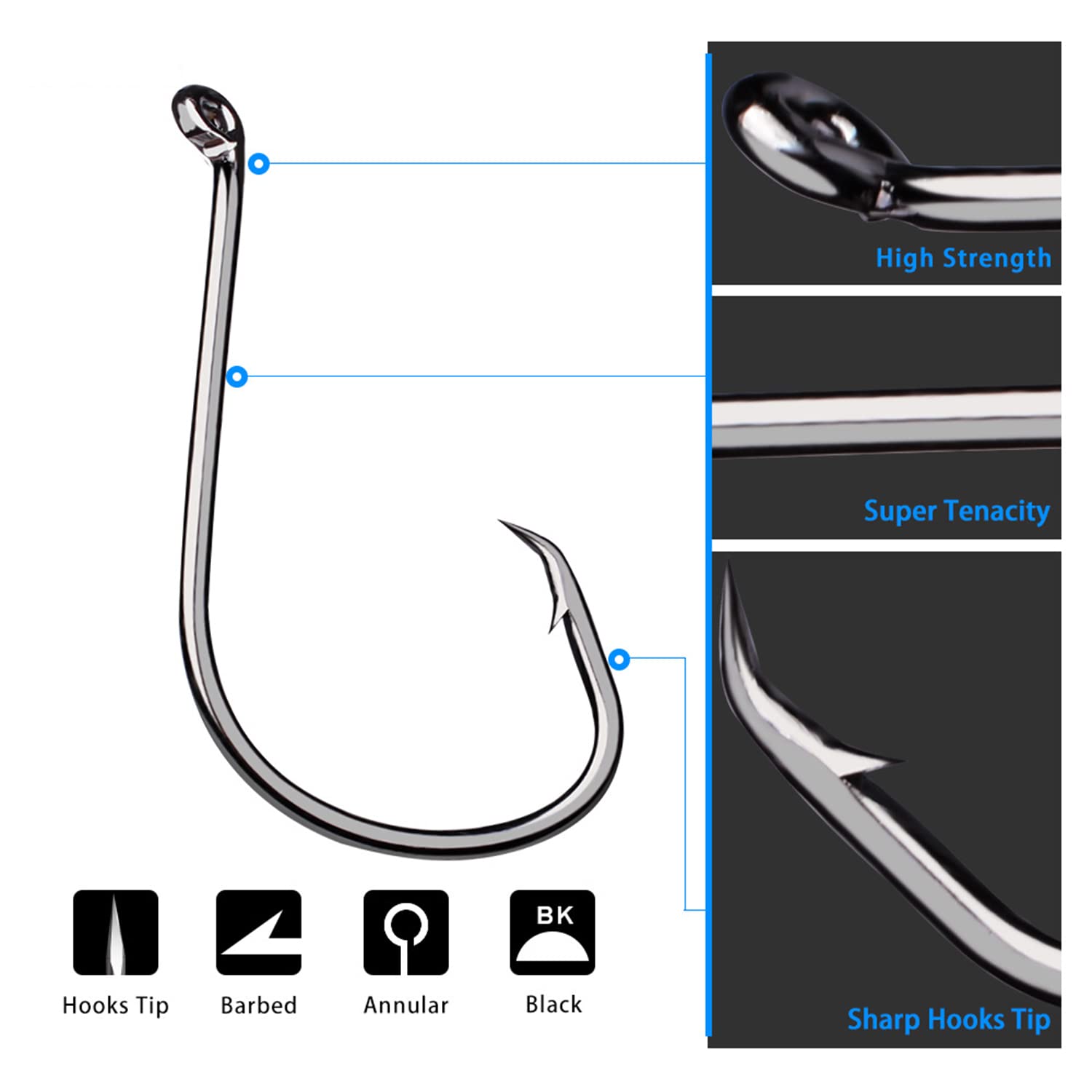 JOYGO FISHAN Fishing Hooks Kit - 50PCS High Carbon Steel Circle & Octopus Hooks for Saltwater Freshwater Fishing - Durable Catfish Bass Trout Hooks with Worm Keeper - Perfect for Deep Sea Shoreline Kayak Fishing