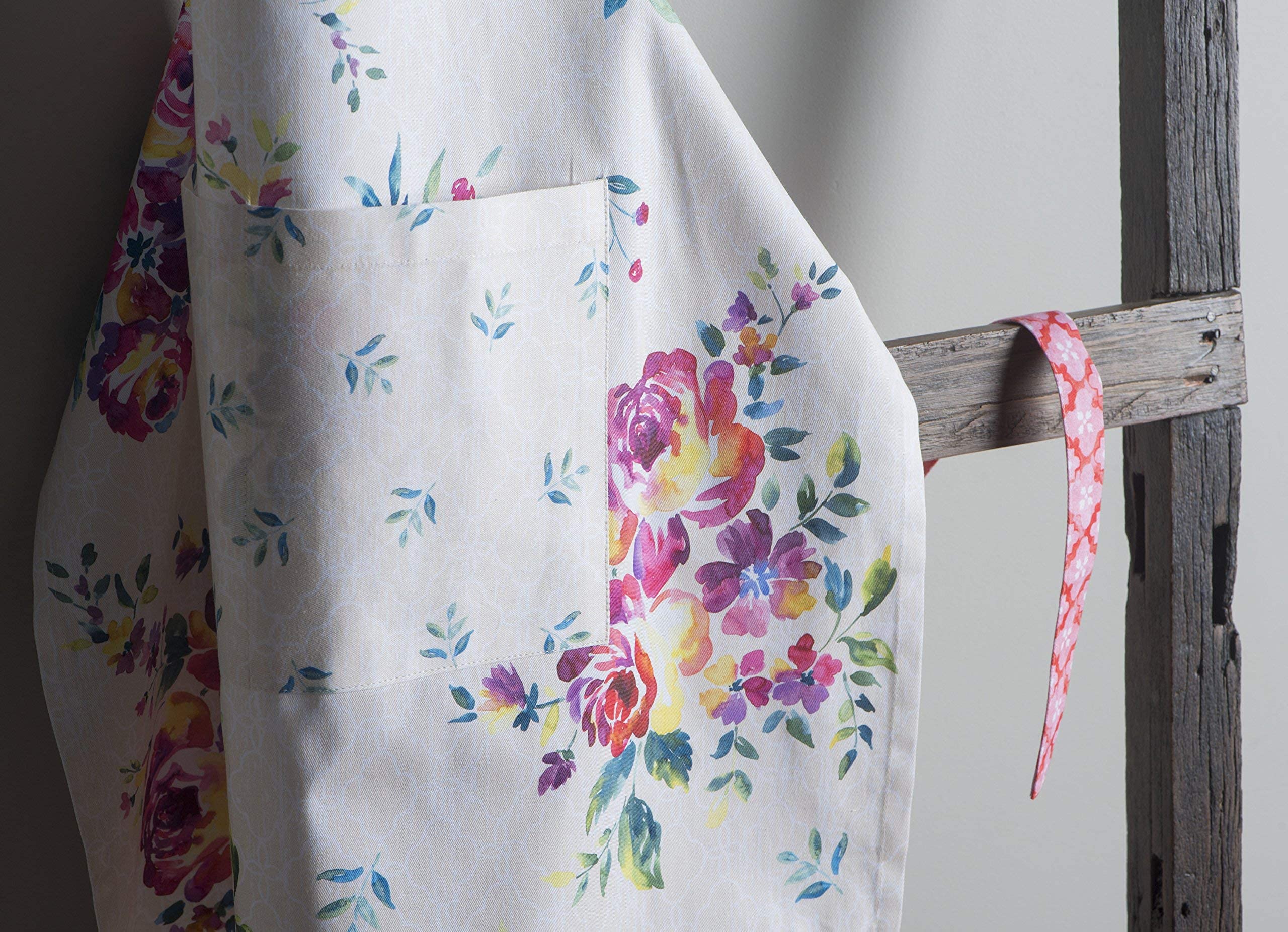 Maison d'Hermine Rose Garden Kitchen Bundle Set - 100% Cotton Apron (27.5x31.5 Inches) & Oven Mitt (7.5x13 Inches) with Pot Holder (8x8 Inches) - Perfect for Baking, Cooking & Home Decor