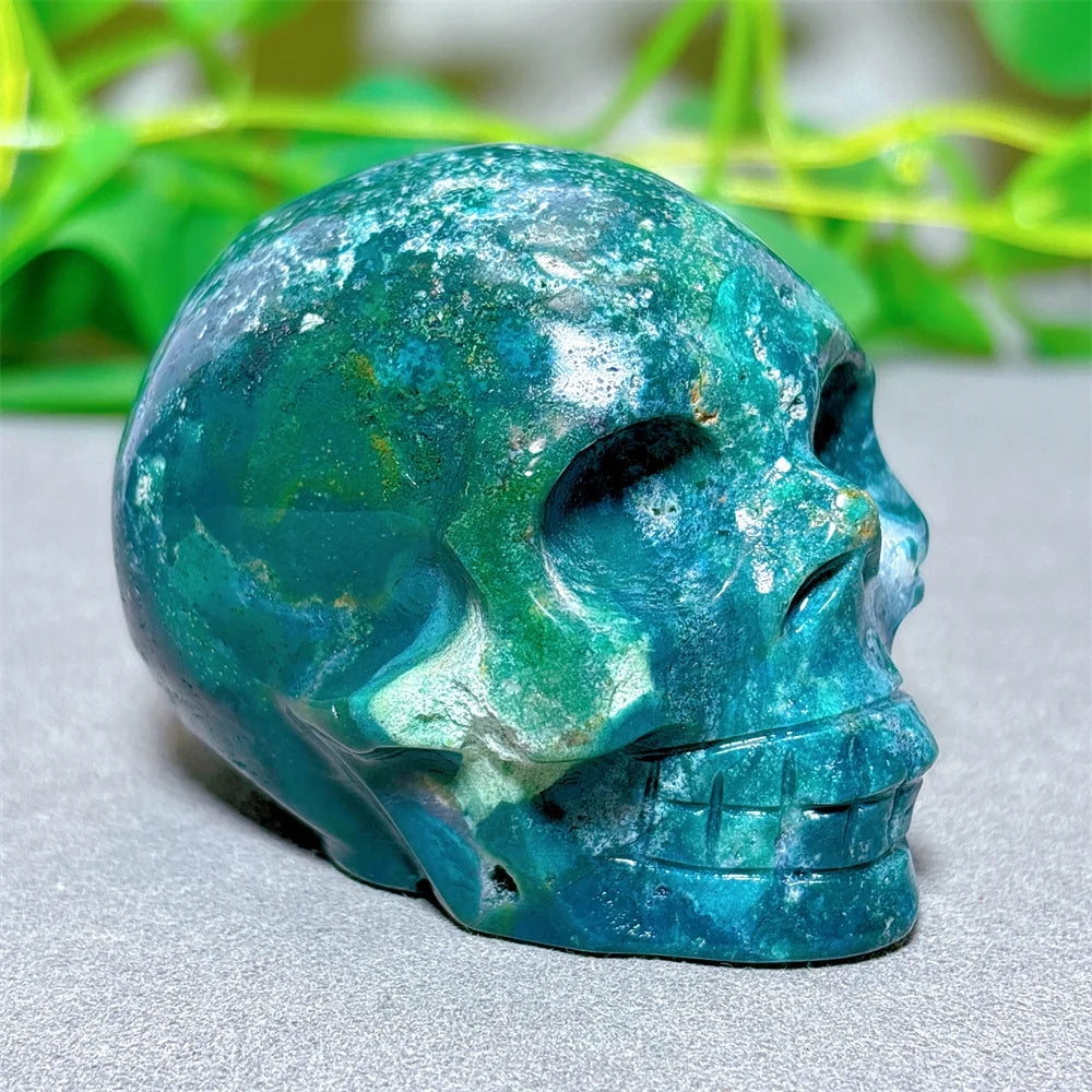 Natural Ocean Jasper Skull Crystal - Healing Quartz Stone for Meditation, Energy Work & Spiritual Gifts | Halloween Decor, Mineral Collection & Craft Supplies | Perfect for Home Altar, Yoga Space & Witchy Aesthetic