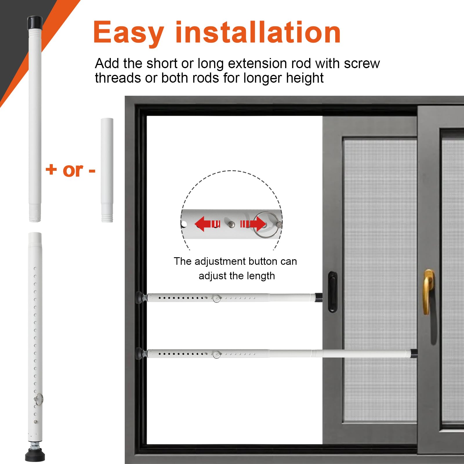 Heavy Duty Adjustable Sliding Door Security Bar 17