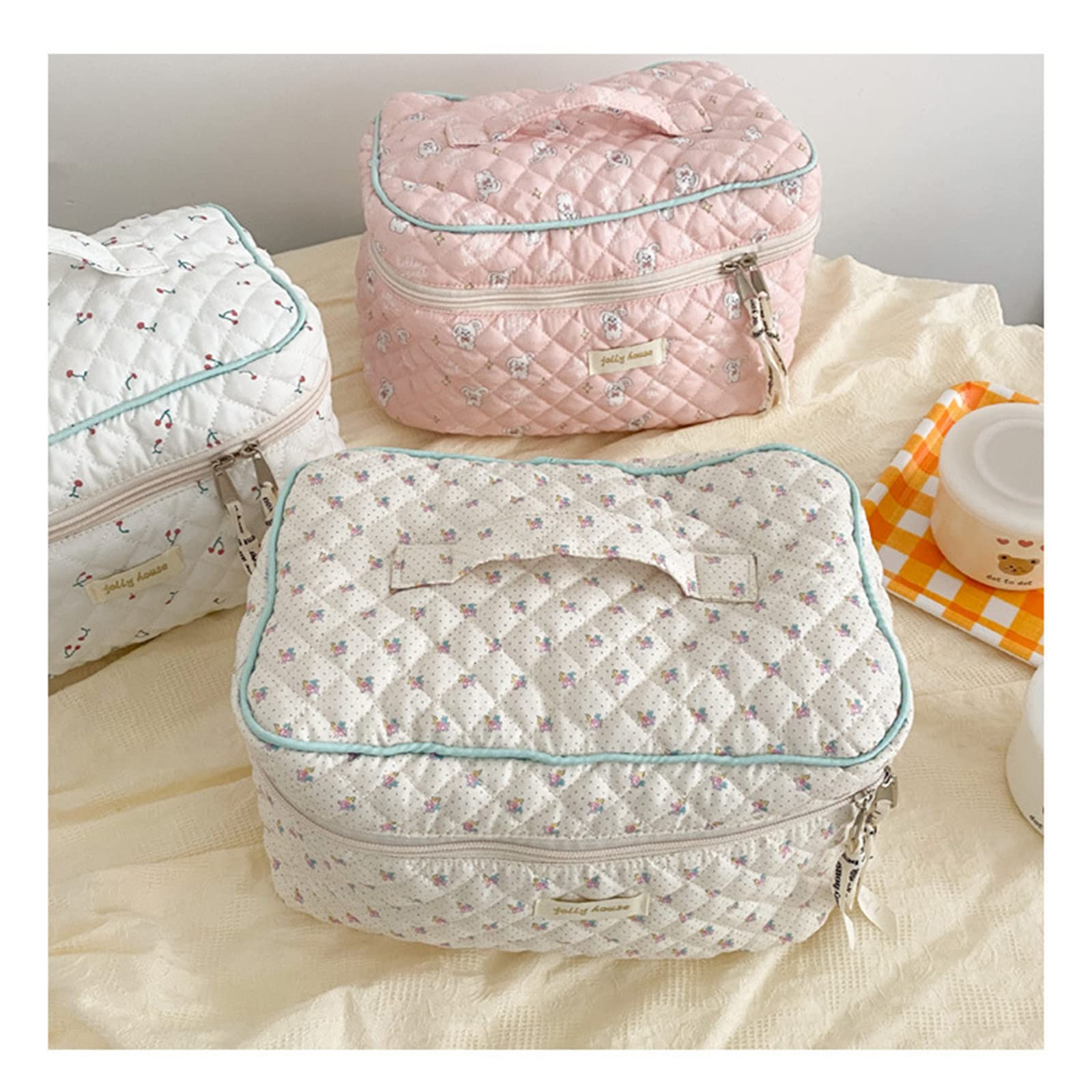 Large Cotton Makeup Bag for Women - Waterproof Cosmetic Travel Organizer with High Capacity, Portable Washable Storage Pouch (White) - Perfect for Travel, Gym, Daily Cosmetics Organization & Gift Giving