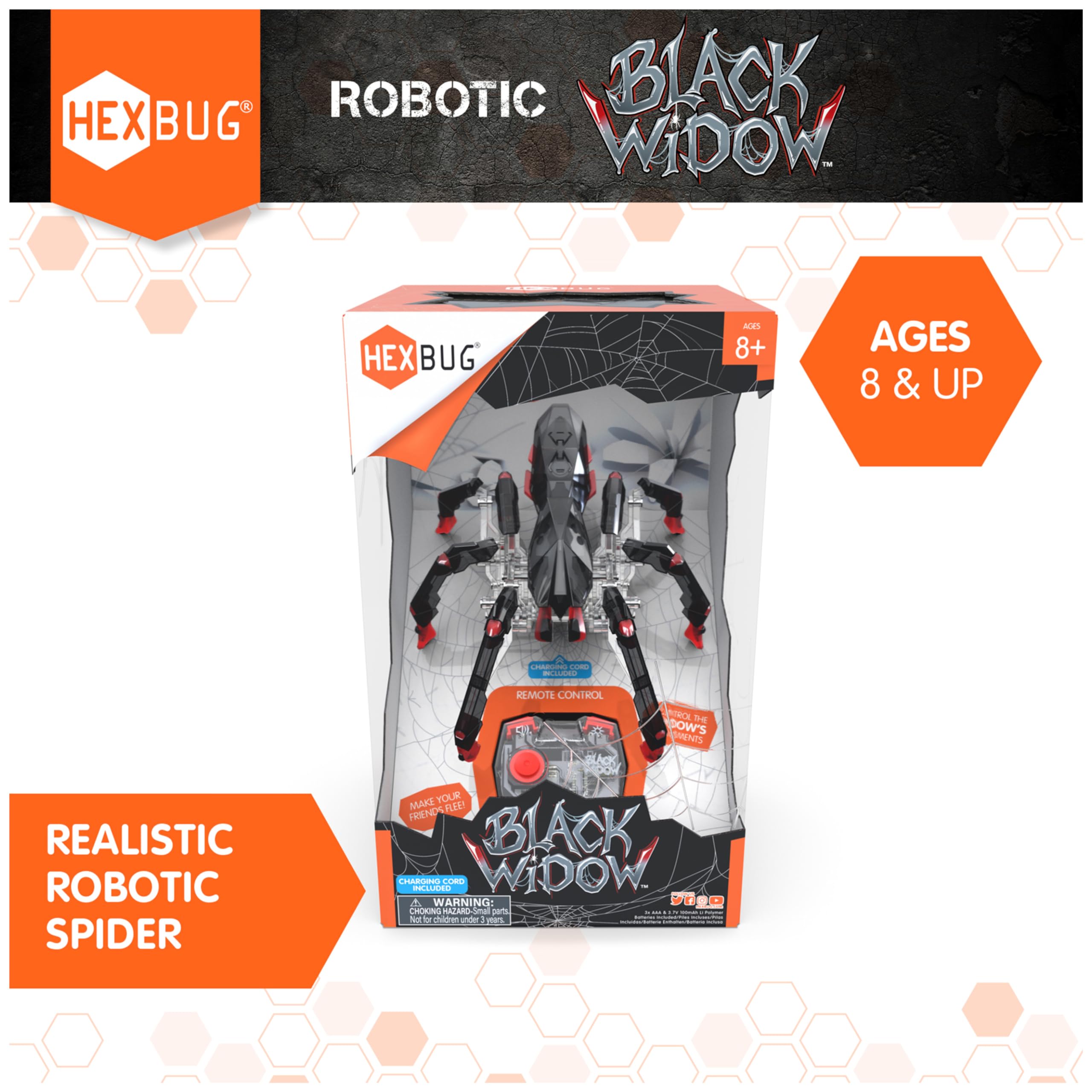HEXBUG Remote Control Black Widow - Rechargeable Robotic Spider Toy for Kids Ages 8+, STEM Educational Toy with Adjustable Features for Boys & Girls | Perfect for Indoor Play, STEM Learning & Halloween Costume Accessory