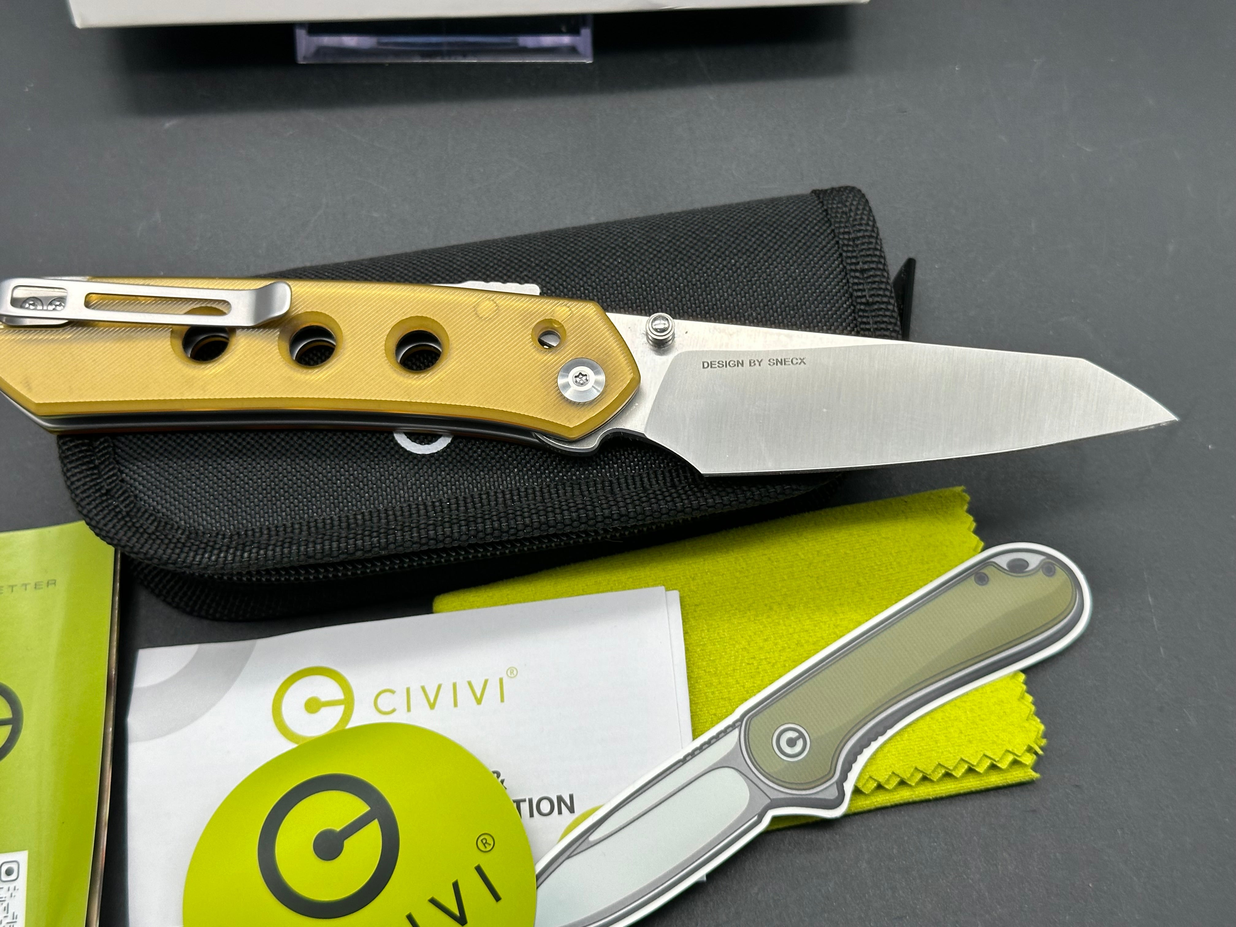 CIVIVI VISION FG Folding Knife - Polished Ultem Handle & Nitro-V Steel Blade - Reverse Tanto Design - EDC Pocket Knife for Camping, Hiking, and Everyday Carry