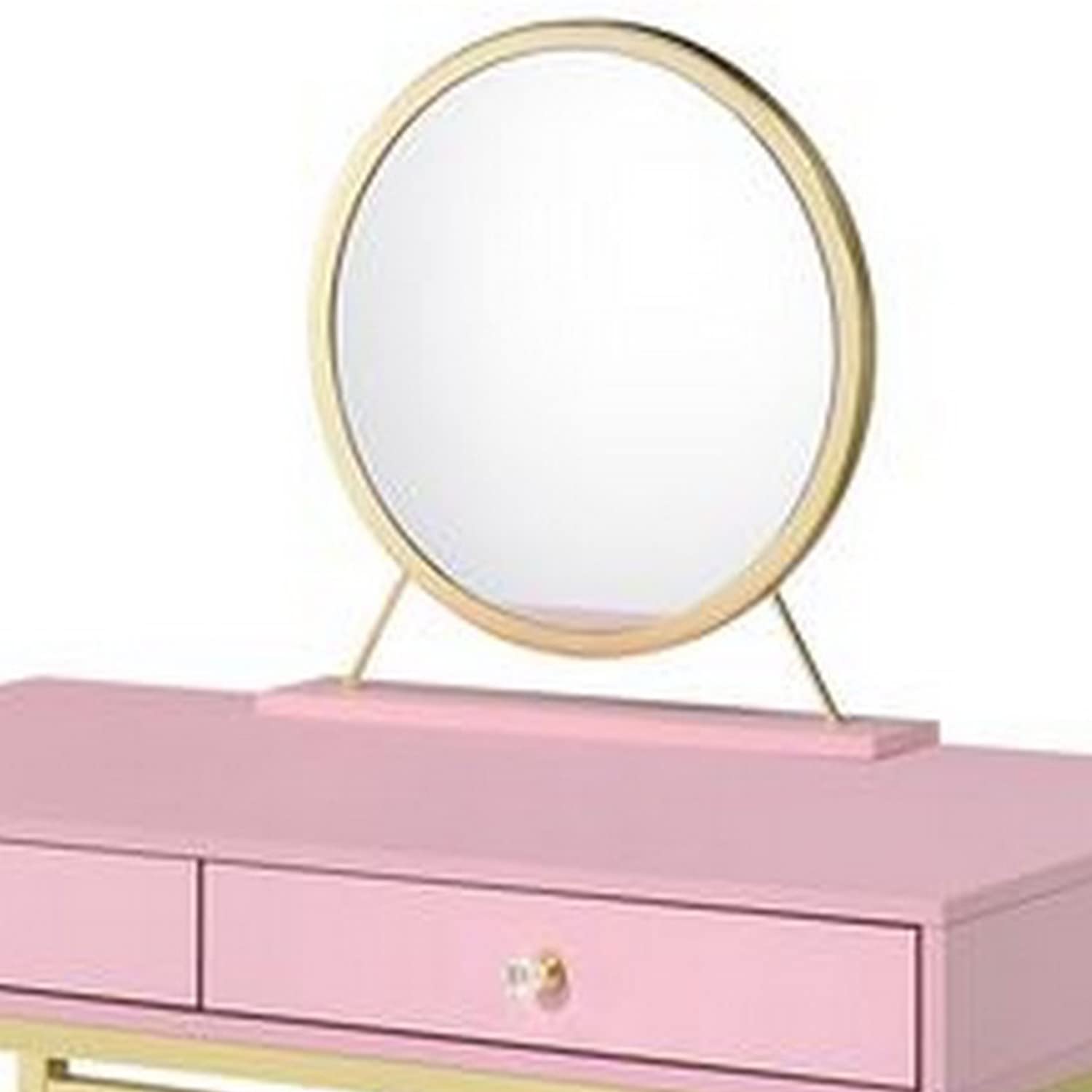 Elegant Pink and Gold Vanity Desk with Removable Mirror & Open Metal Frame - Perfect for Bedroom Makeup & Dressing Table Organization