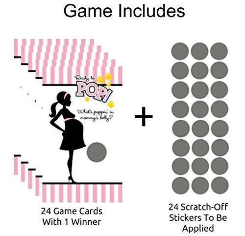 Baby Shower Scratch Off Game - 24 Ready To Pop Pink Scratch Cards | Fun Baby Shower Activity & Gender Reveal Party Game Idea | Perfect for Coed Showers, Virtual Events & Nursery Decor