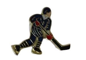 Trendy Enamel Lapel Pins - Blue & Red Hockey Player Hat Pin with Ice League Puck Design - Sports Tie Tack & Fashion Brooches - Perfect for Jackets, Backpacks, Hats & Gifts