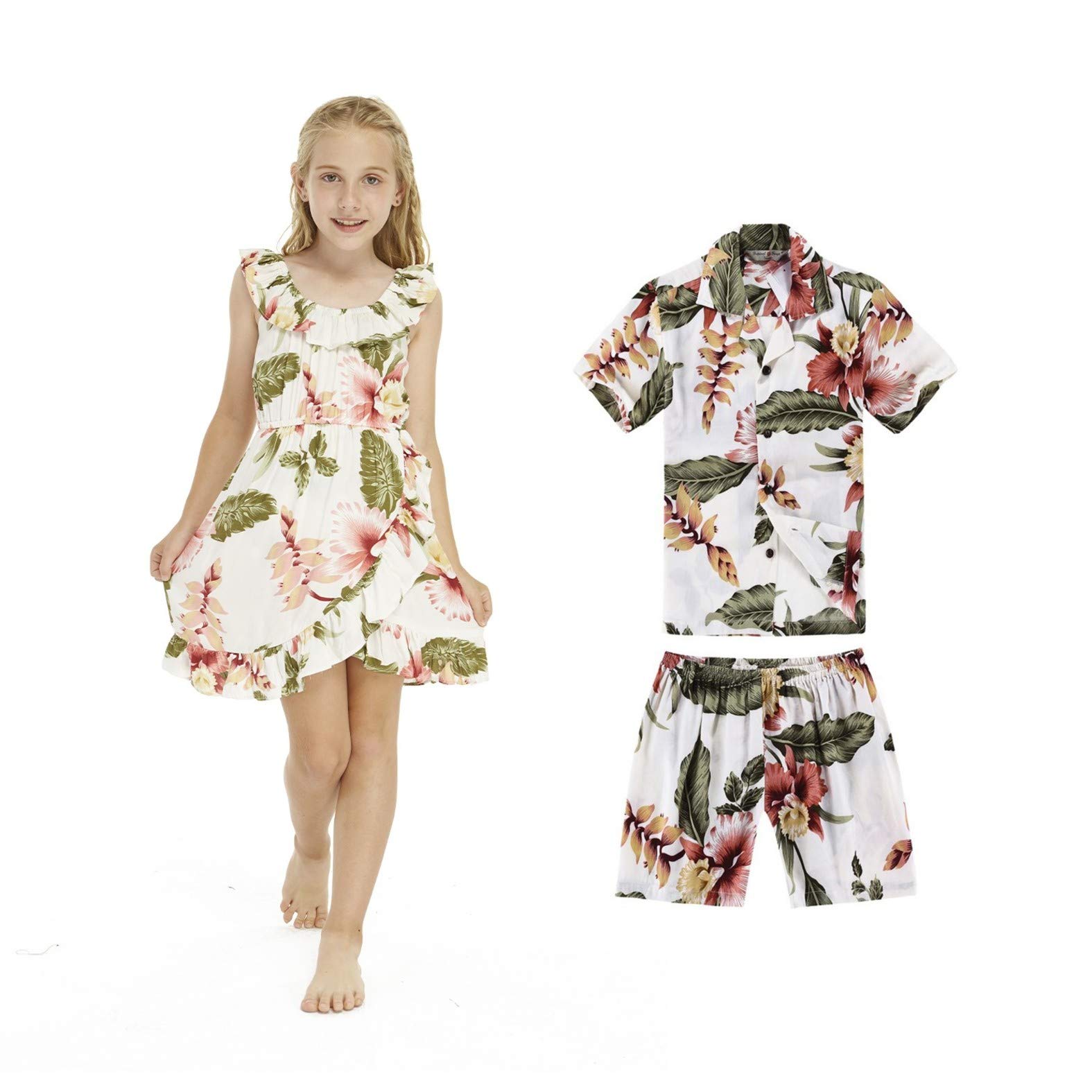 Matching Hawaiian Luau Wrap Outfits for Siblings - Boys & Girls Floral Print Beach Party Outfits | Perfect for Family Vacations, Luau Parties & Summer Photoshoots