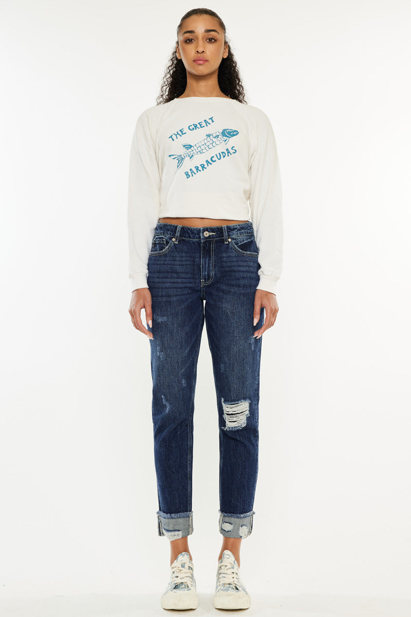 Bernice High Rise Boyfriend Jeans for Women - Comfortable Stretch Denim Pants, Vintage Distressed Style - Perfect for Casual Outfits, Weekend Wear & Street Fashion