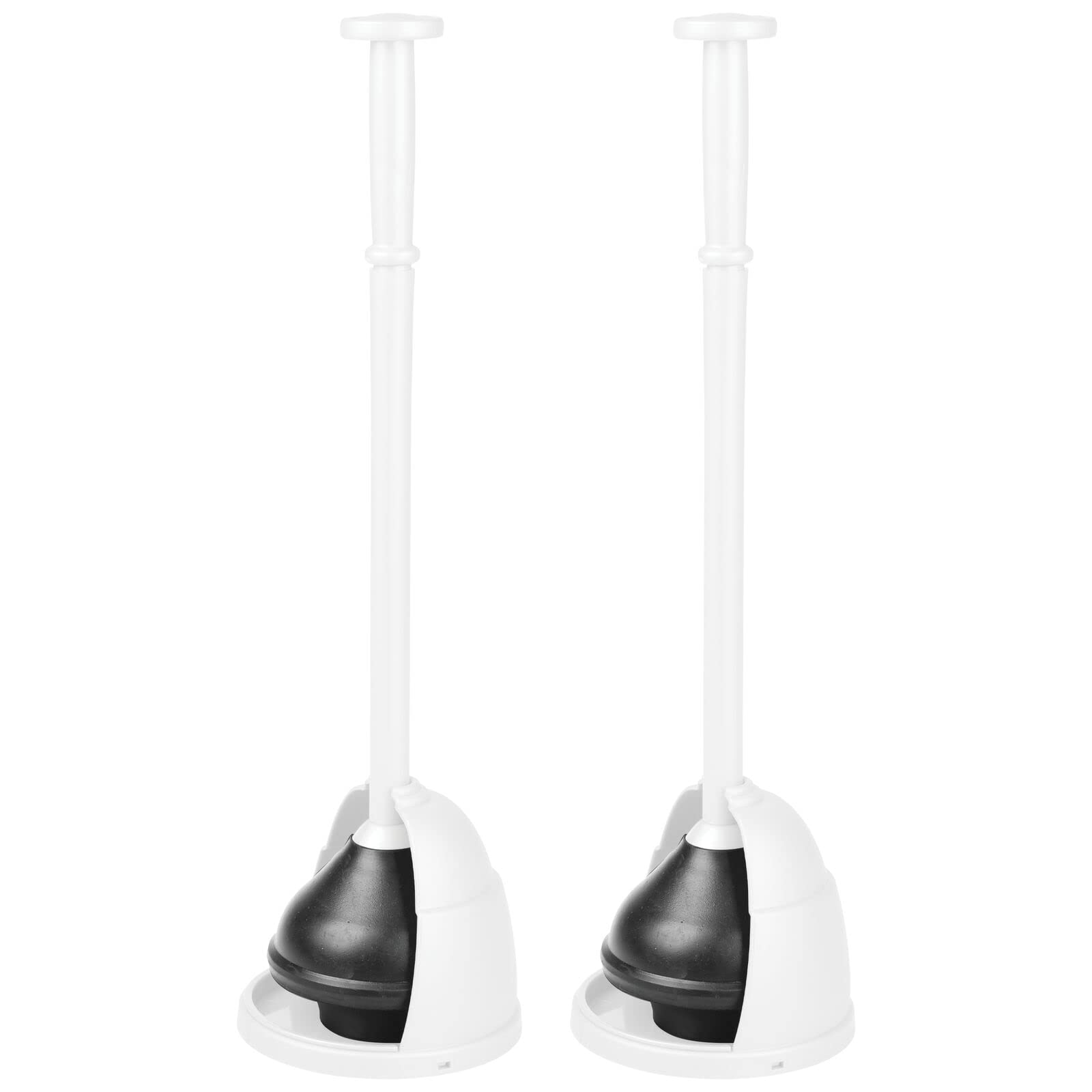 mDesign Heavy Duty Plastic Toilet Plunger Set with Storage Holder Cover - 2 Pack White, Compact Freestanding Bathroom Caddy for Toilet, Powder Room & Guest Bath - Modern Hyde Collection - Ideal for Home, Apartment & RV Use