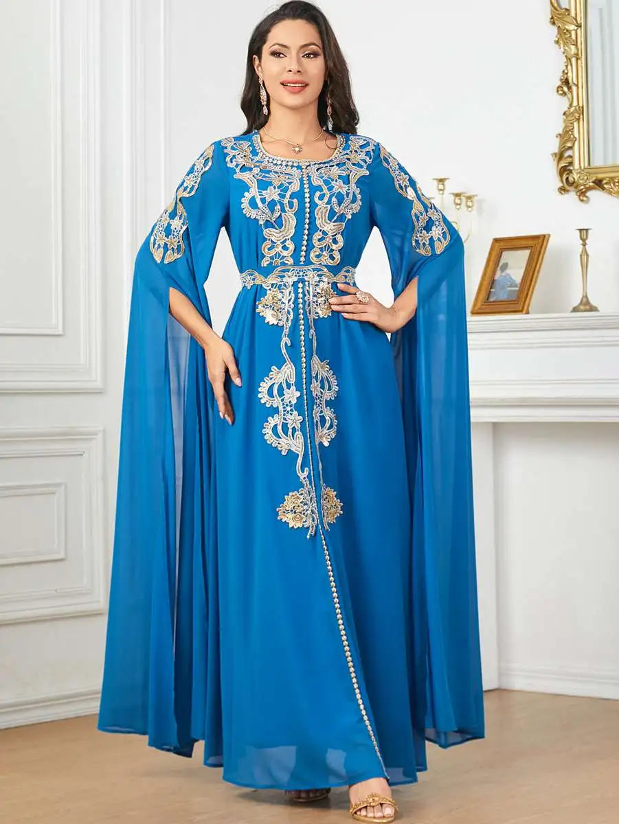 Elegant Arab Chiffon Kaftan Dress - Traditional Jalabiya for Women | Perfect for Eid Celebrations, Weddings & Special Occasions