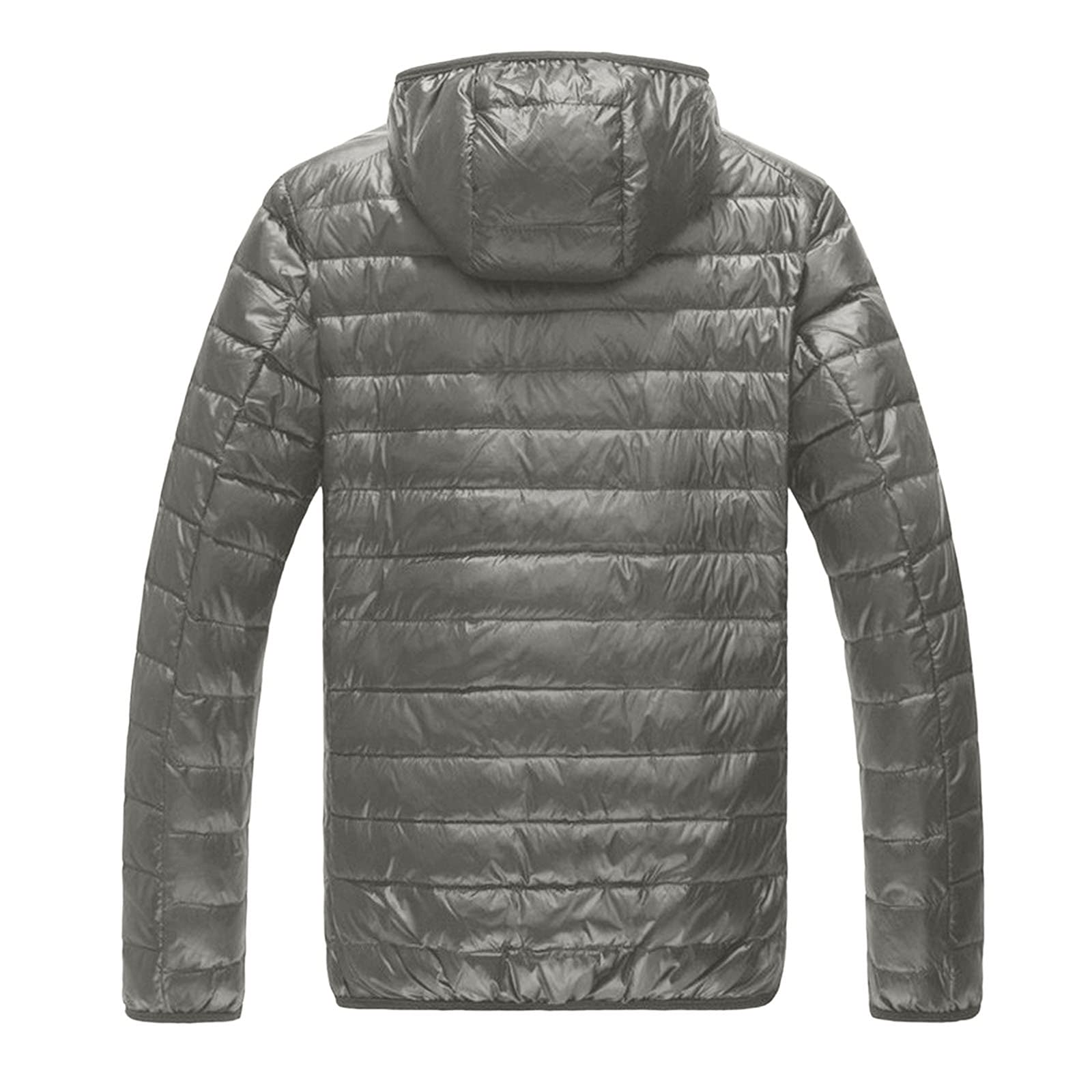 NEGJ Men's Winter Hooded Down Jacket - Lightweight Warm Puffer Coat with Full Zip, Solid Color Casual Outwear for Outdoor Activities and Daily Wear