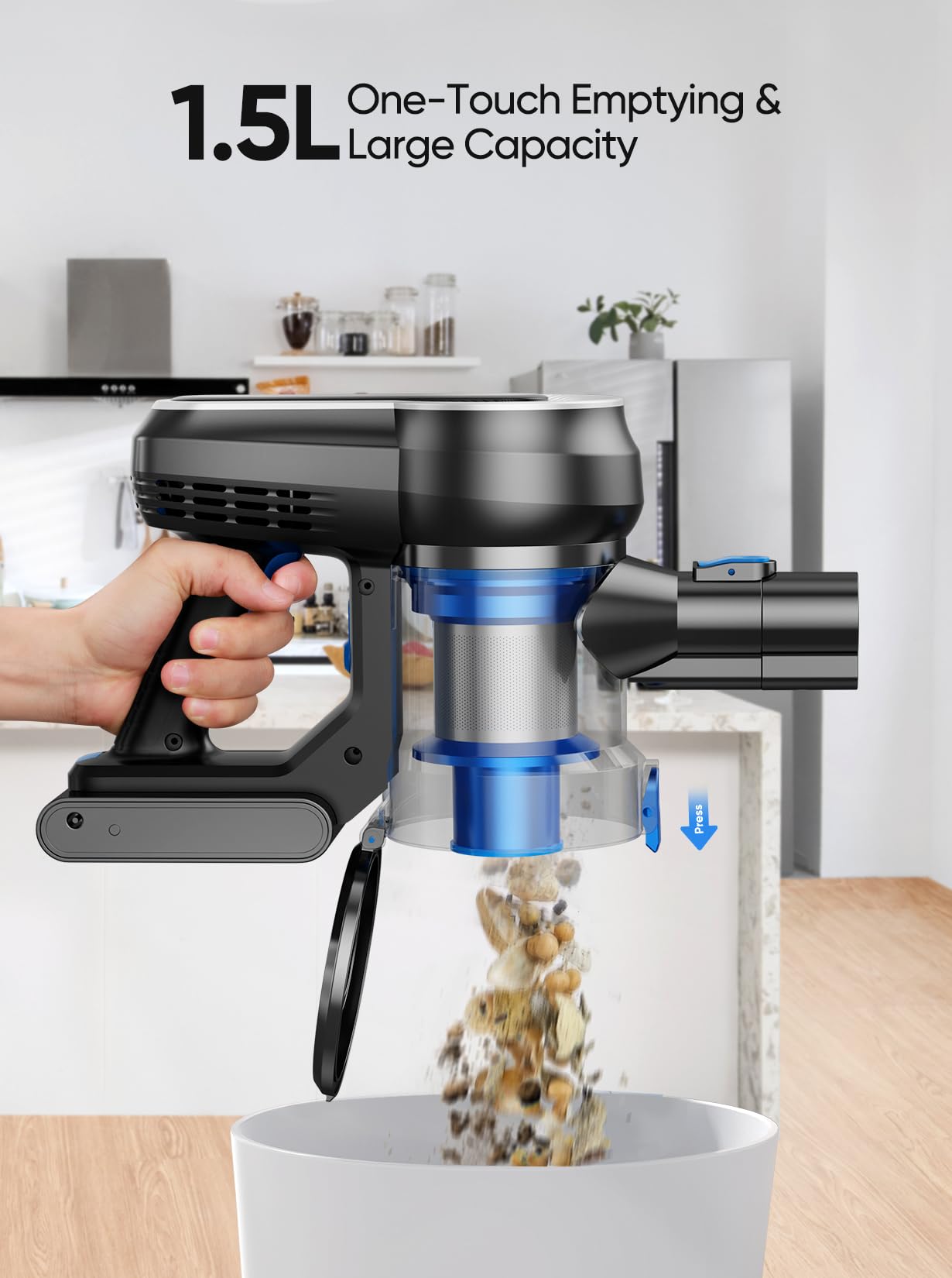 Roanow 450W/35KPA Cordless Stick Vacuum Cleaner - Ultra Lightweight for Home, Carpet & Hard Floors - 55 Min Runtime, LED Display, Pet Hair Removal - Perfect for Quick Cleanups & Pet Owners (Blue, Model SCV001)