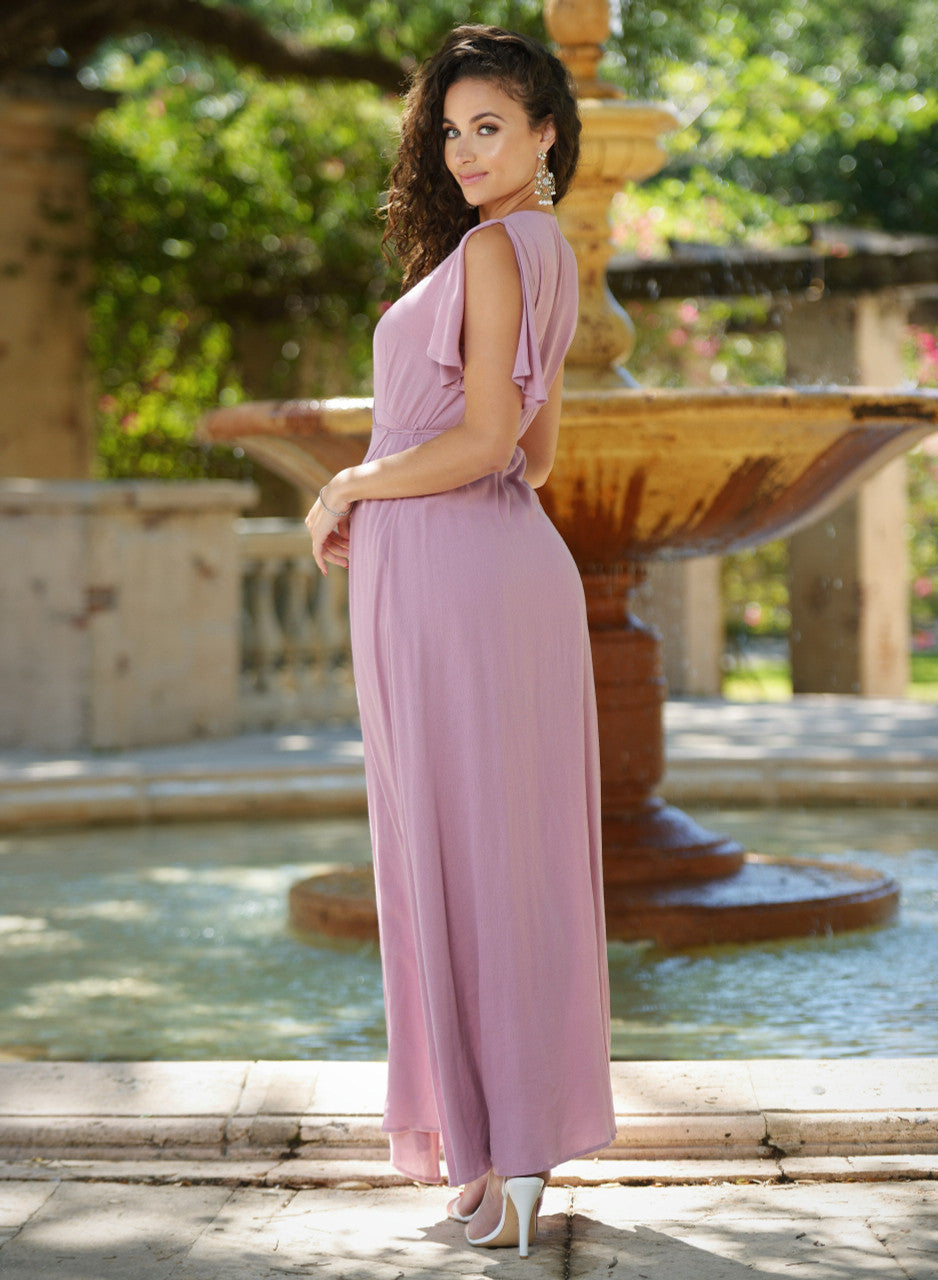 Kari Wrap Maxi Dress for Women - Mauve Color, Flowy & Comfortable - Perfect for Beach, Vacation & Summer Outfits - FINAL SALE