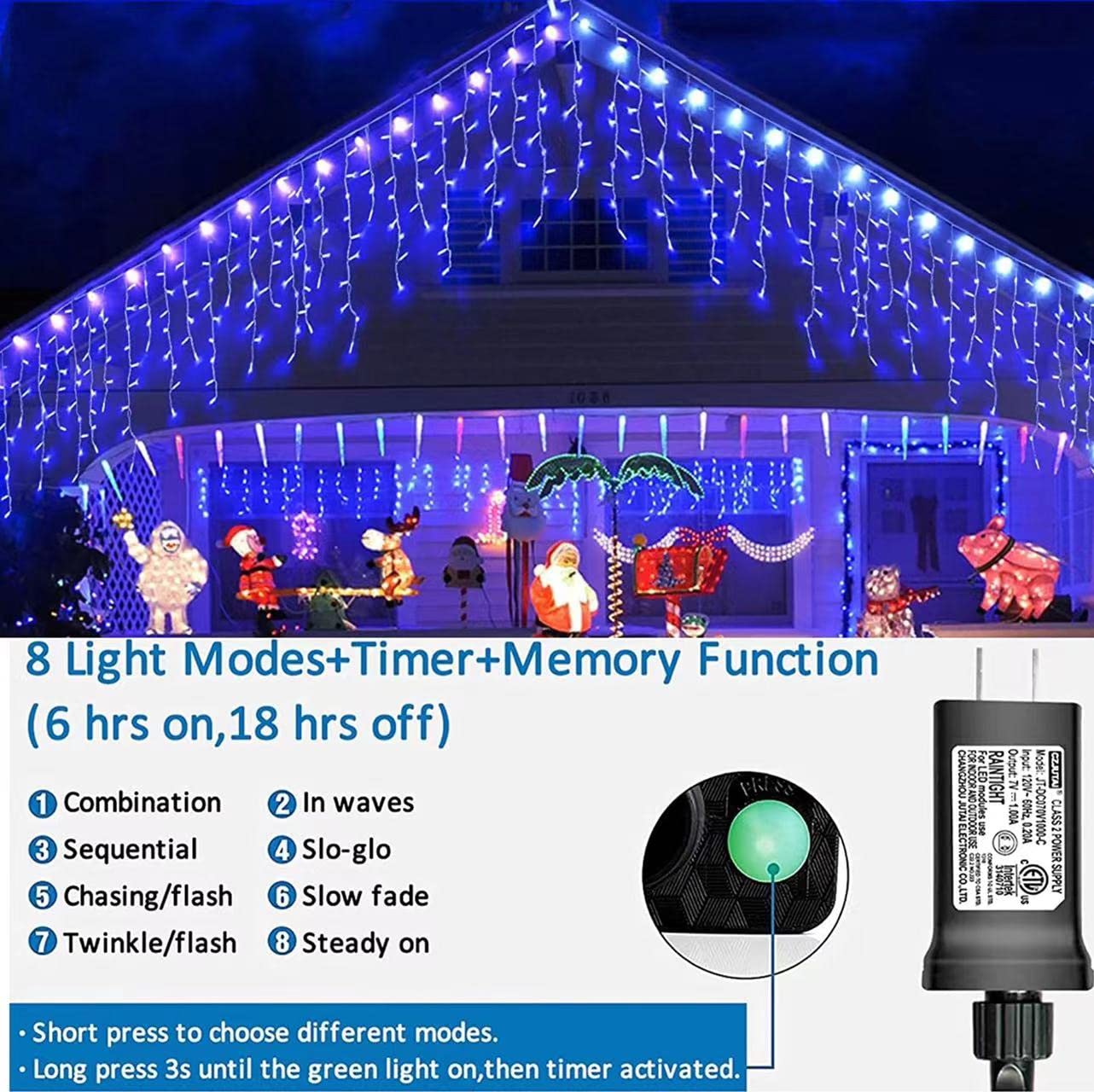 YEGUO 400 LED Blue Icicle Lights - 33ft Waterproof Outdoor Christmas String Lights for Holiday Decor