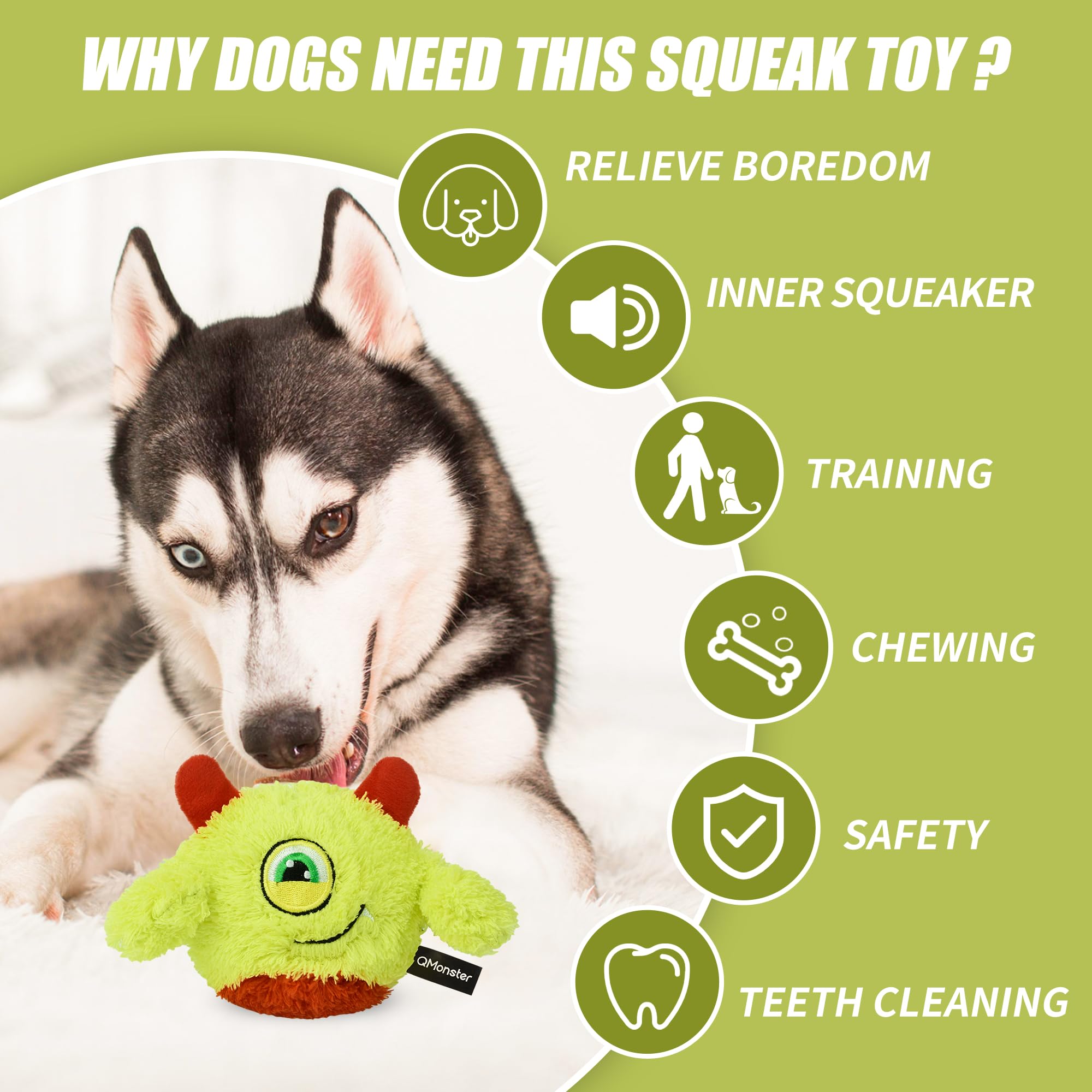 QMonster Squeaky Dog Toys - Spiky Ball & Plush Interactive Chew Toys with Squeaker for Puppies, Small & Medium Dogs - Perfect for Fetch, Training & Playtime Fun