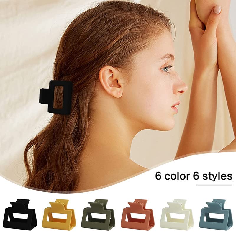 FAMEZA 6 Pack Small Square Hair Claw Clips for Women & Girls - 2.2 Inch Mini Hair Clips for Thin or Half Up Hairstyles - Perfect for School, Work, Travel & Everyday Hair Accessories