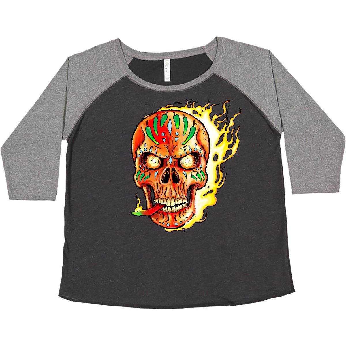 Inktastic Hot Sauce Hot Pepper Skull ON FIRE Women's Plus Size T-Shirt | Spicy Lover Graphic Tee | Casual Wear for Women | Perfect for Parties, Concerts & Everyday Outfits