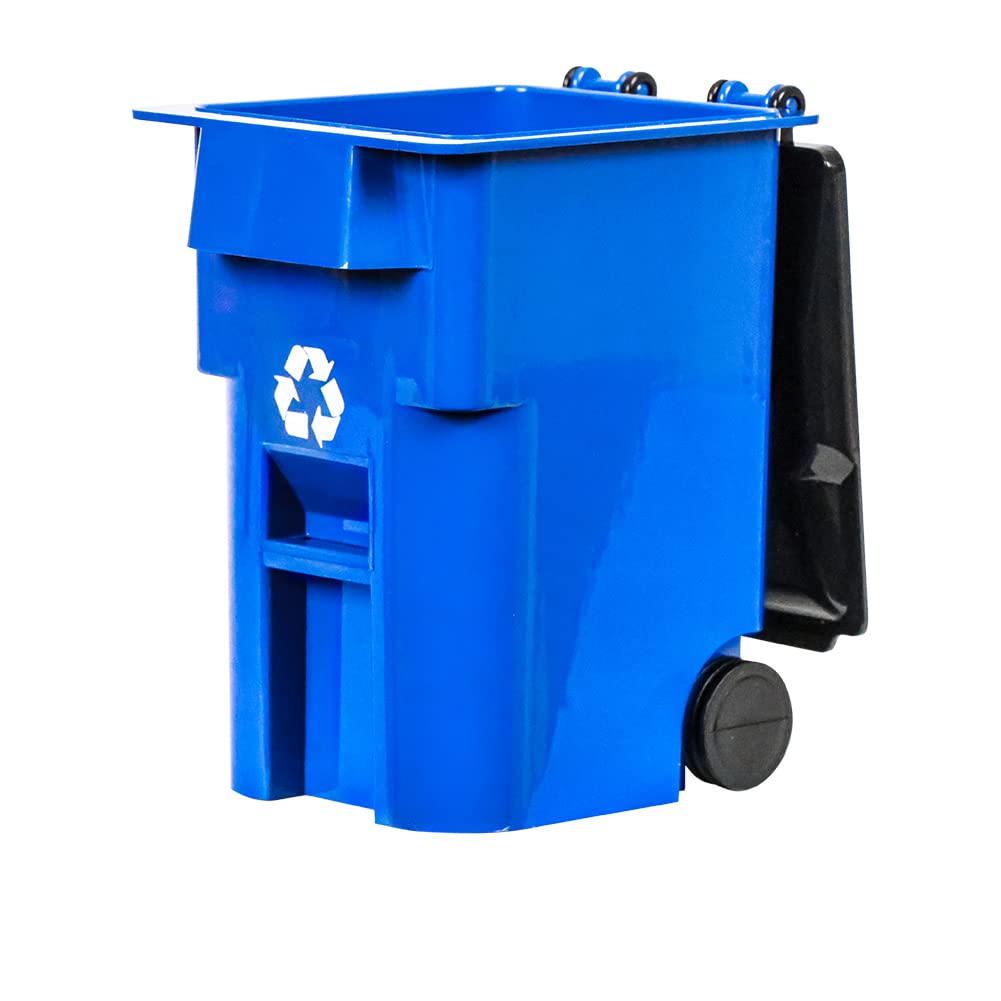 Mini Wrestling Action Figure Toy Accessory - Small Blue Recycling Trash Can with Lid & Wheels for WWE Collectibles - Perfect for Wrestling Dioramas & Toy Photography Scenes