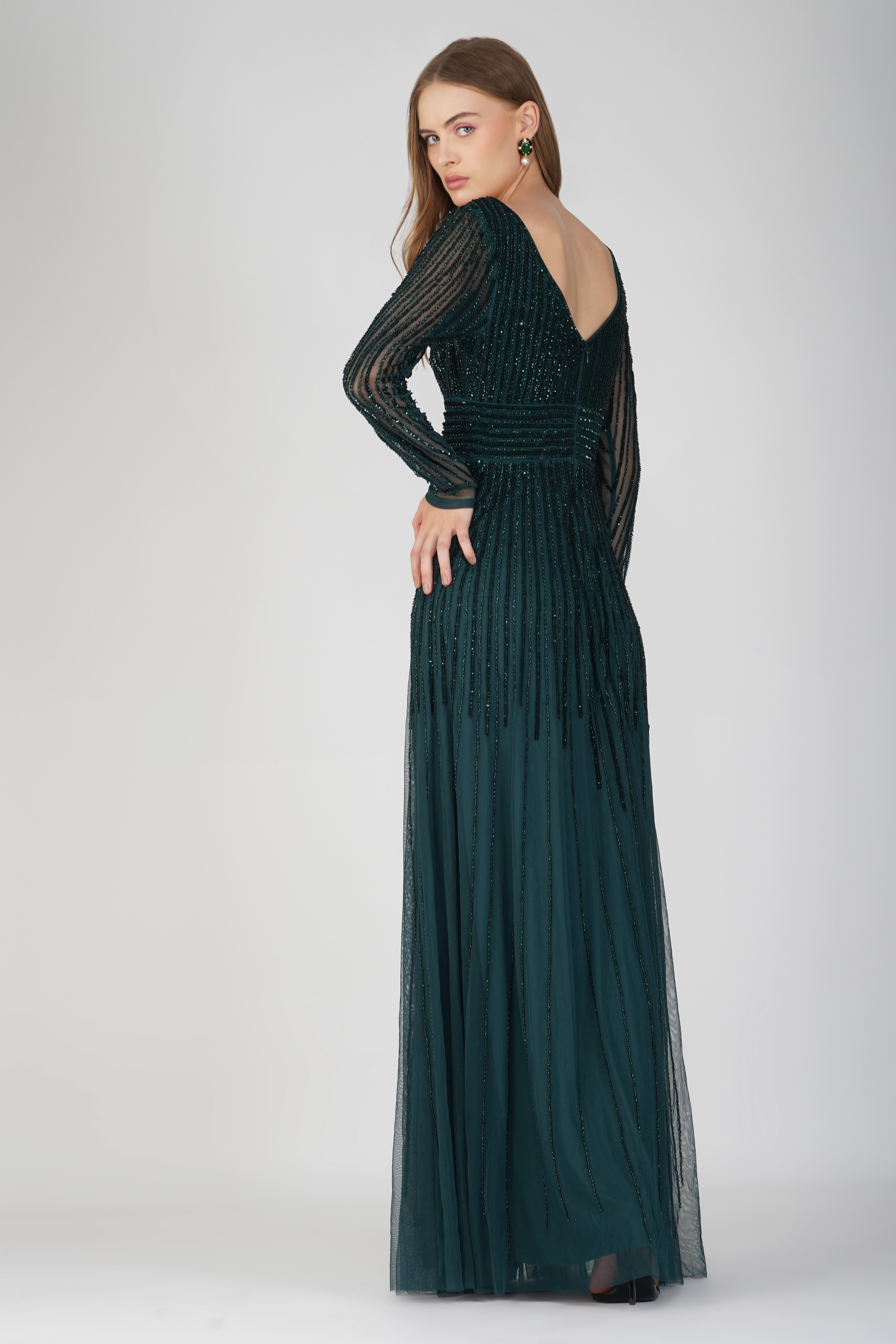 Laura Embellished Maxi Dress in Emerald Green - Elegant Long Formal Gown for Weddings, Parties & Special Occasions | Plus Size Options Available