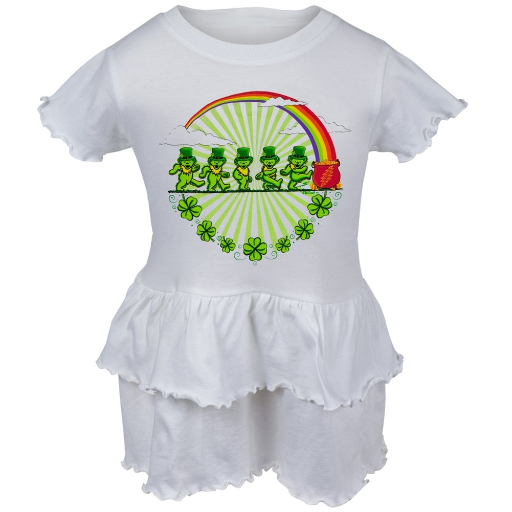 Grateful Dead - Leprechaun Bears White Infant Ruffle Dress - 12 Month Size - Baby Girl's Cute Casual Outfit for Parties, Photos & Special Occasions