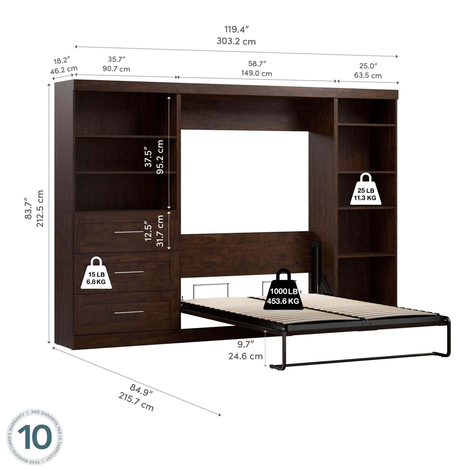 Pur Full Murphy Wall Bed with Storage - 120