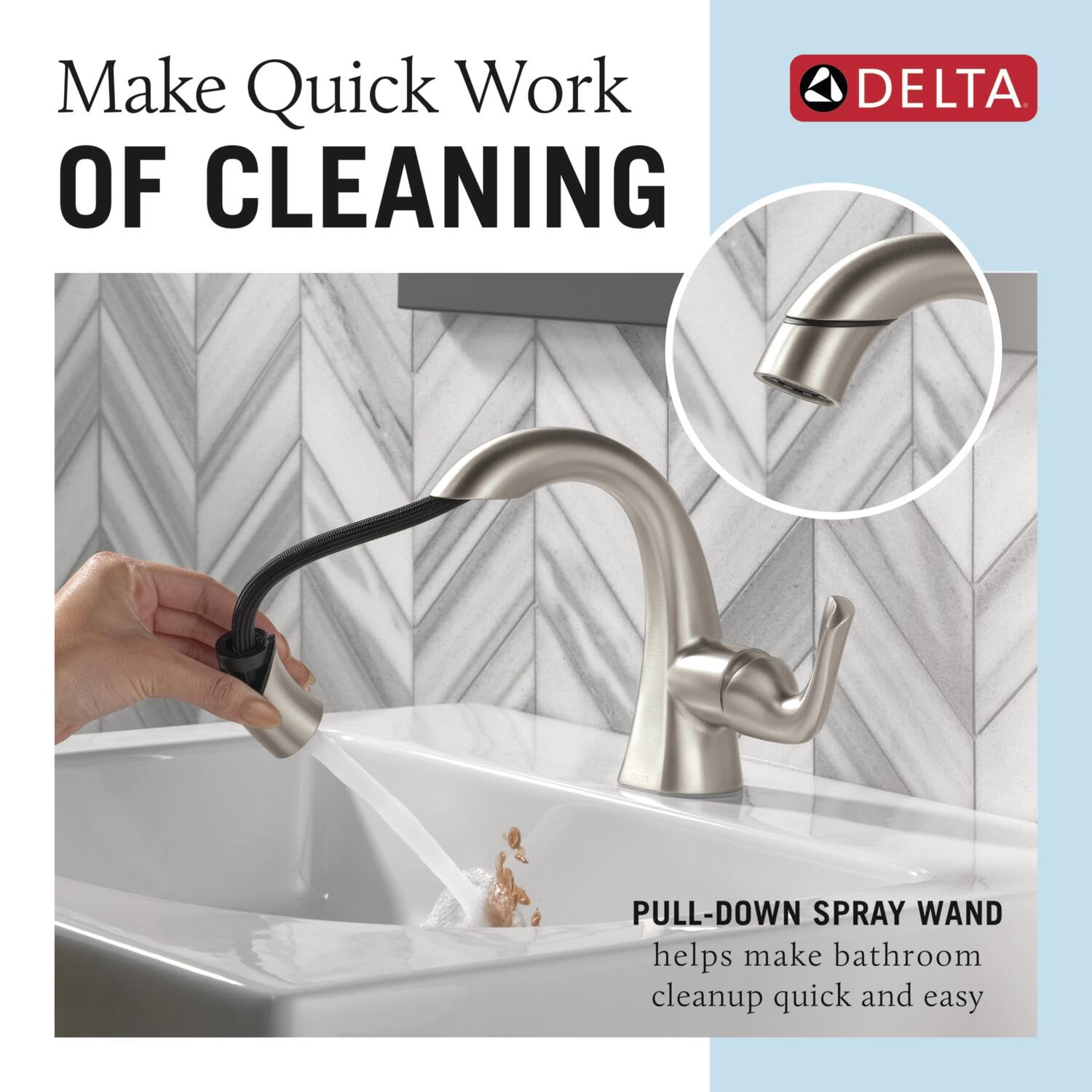 Delta Arvo Single-Handle Pull-Down Bathroom Faucet with Sprayer - Brushed Nickel SpotShield Finish (115840LF-SPPD) - Perfect for Modern Bathroom Sinks & Vanities