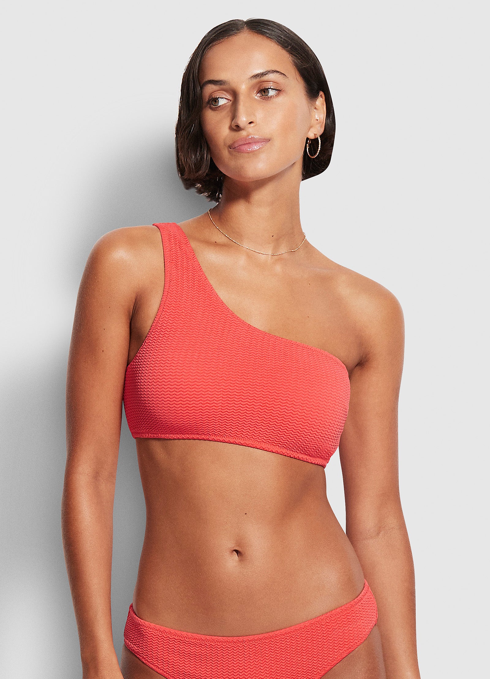 Sea Dive One Shoulder Top Fiesta Coral - Stylish Women's Swimwear for Beach Vacation & Pool Party | Perfect for Summer Getaway, Tropical Holiday & Water Sports