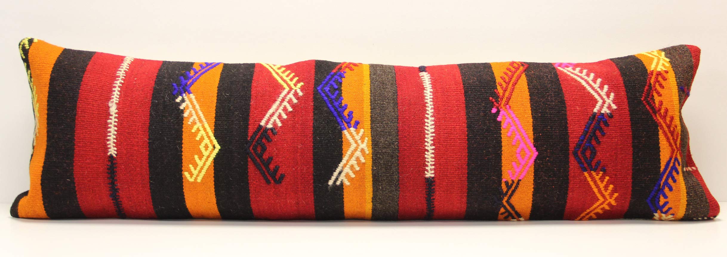 King Size Kilim Pillow Cover 14x47 Inch - Boho Chevron Lumbar Throw Pillow Case for Twin XL Bed, Sofa & Home Decor - Perfect for Housewarming Gifts & Bohemian Style Living Room