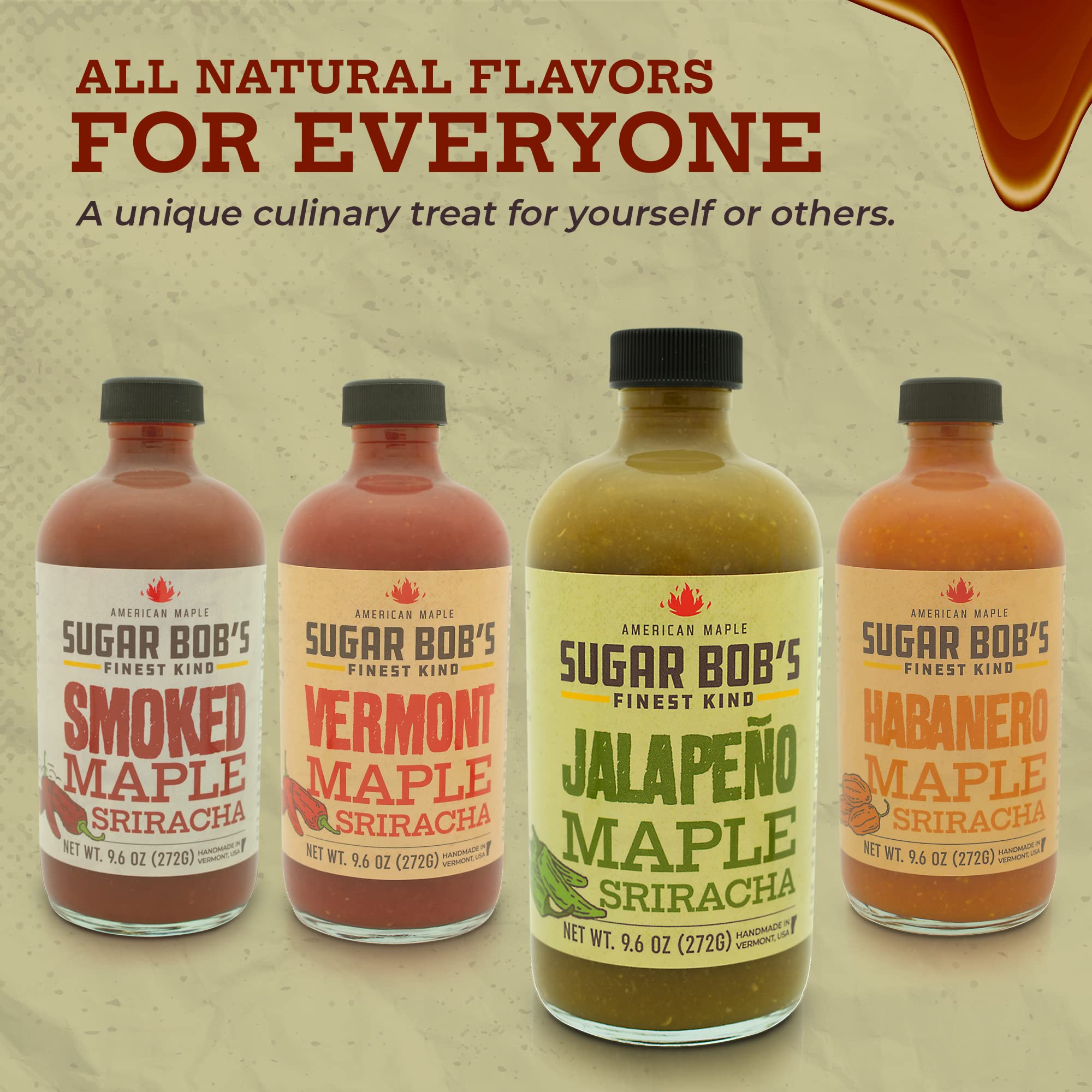 Sugar Bob’s Finest Kind Jalapeno Maple Sriracha Hot Sauce – Spicy Garlic Sriracha Sauce with Fresh Jalapeno Peppers, 9.6 oz – Perfect for Wings, Tacos, Burgers & Grilling