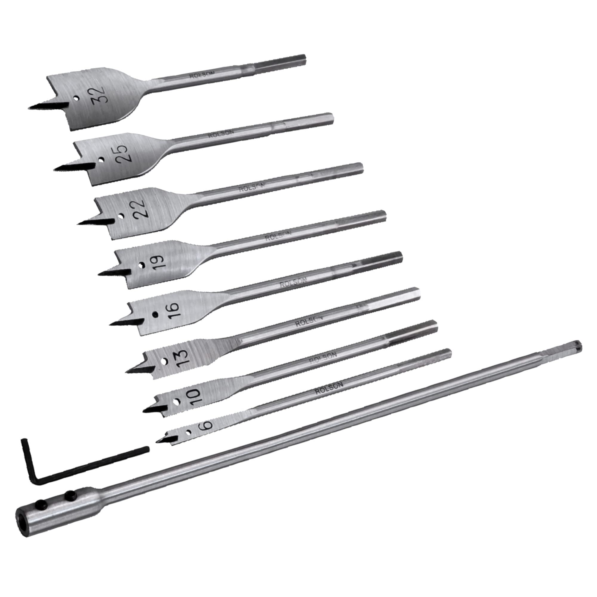 10-Piece Flat Wood Drill Bit Set - 48550 - High-Speed Steel for Woodworking, DIY Projects & Home Improvement - Perfect for Furniture Making, Cabinetry & Crafting