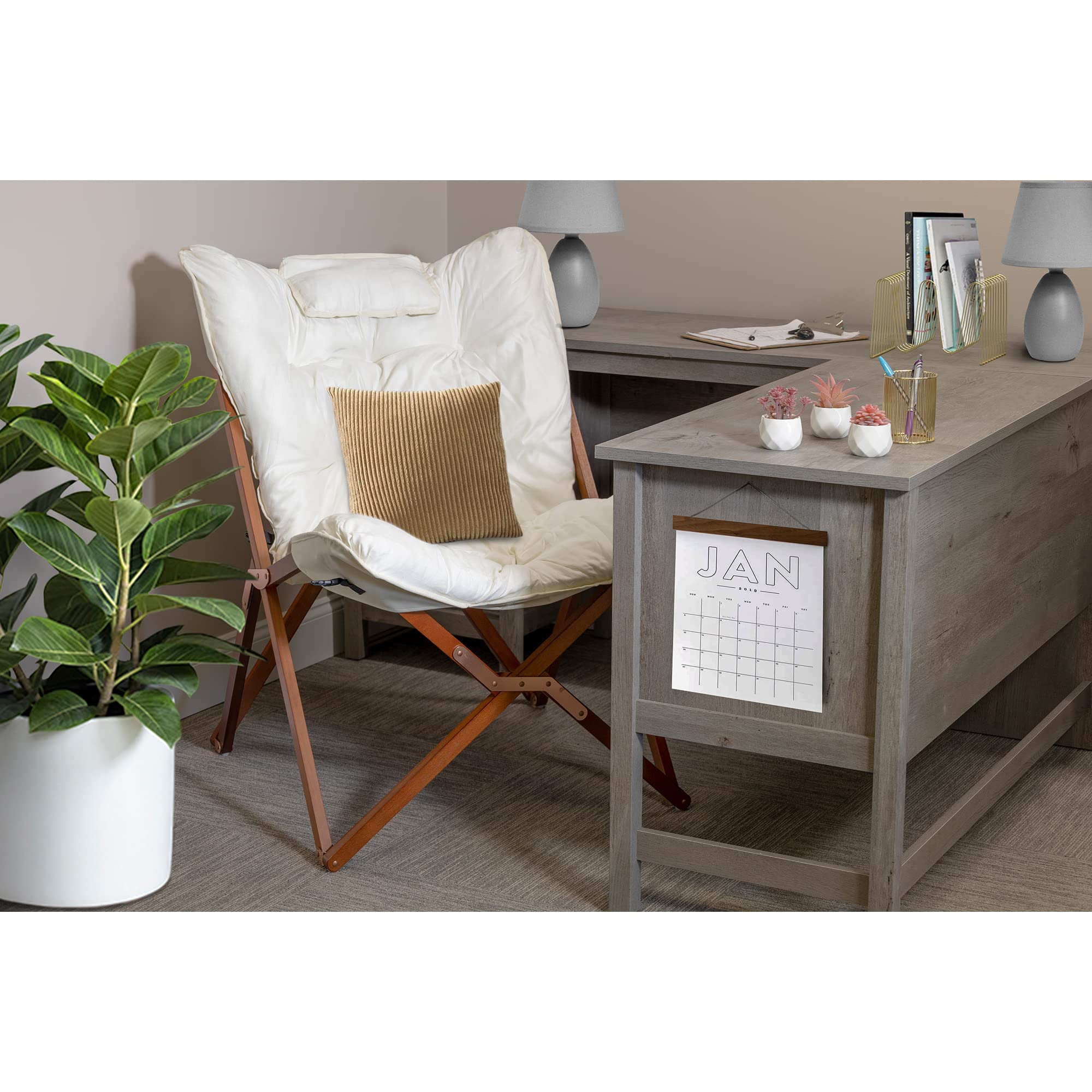 Zenithen White Wood Butterfly Folding Accent Chair - Compact Indoor Chair for Dorm, Bedroom & Living Room - Perfect for Reading, Studying, Gaming & Movie Nights - Space-Saving Home Decor & Comfort Seating Solution