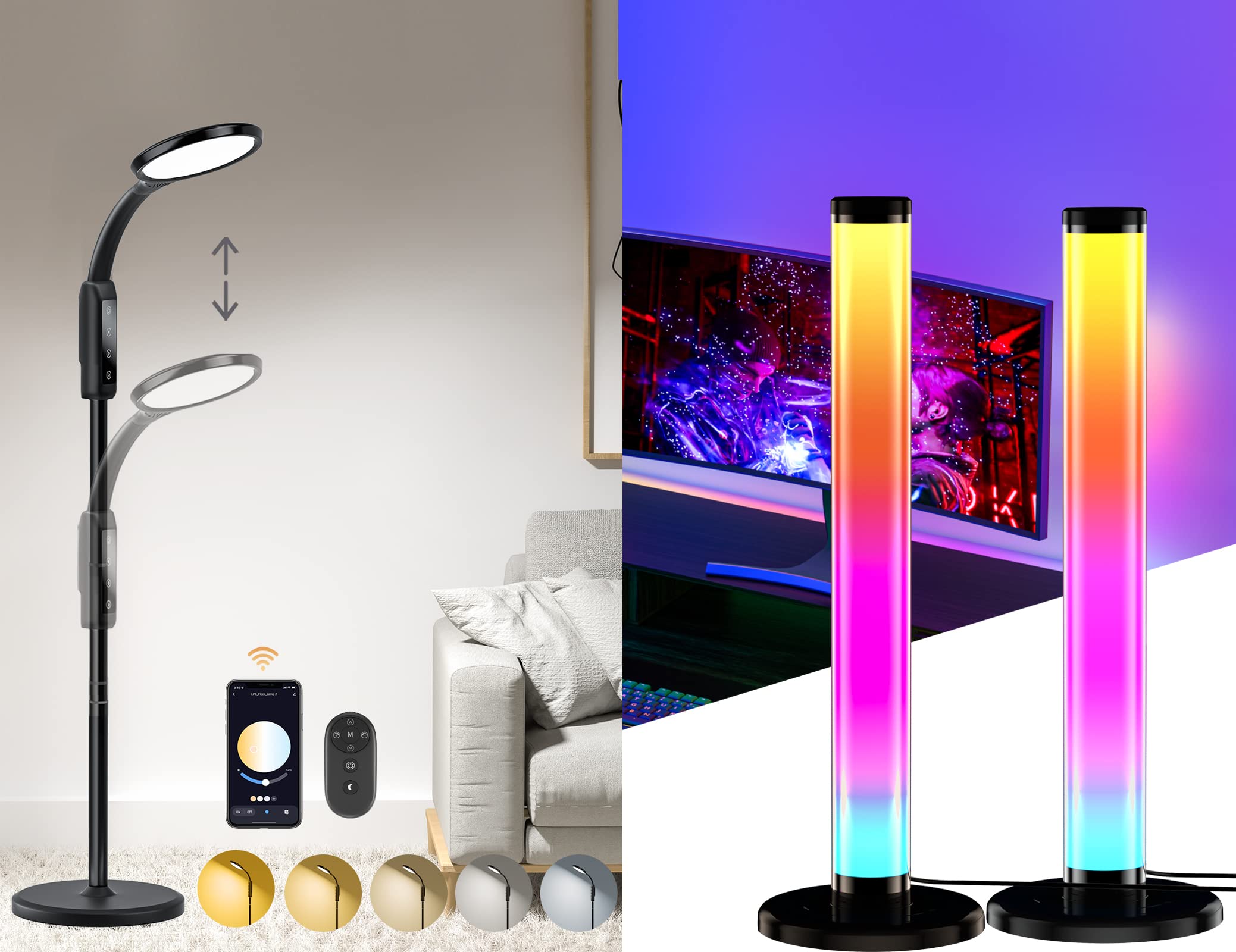 Adjustable Gooseneck LED Floor Lamp with Battery Operated & Smart Control - Dimmable Standing Light for Living Room, Bedroom, Office - Perfect for Reading, Working & Relaxing