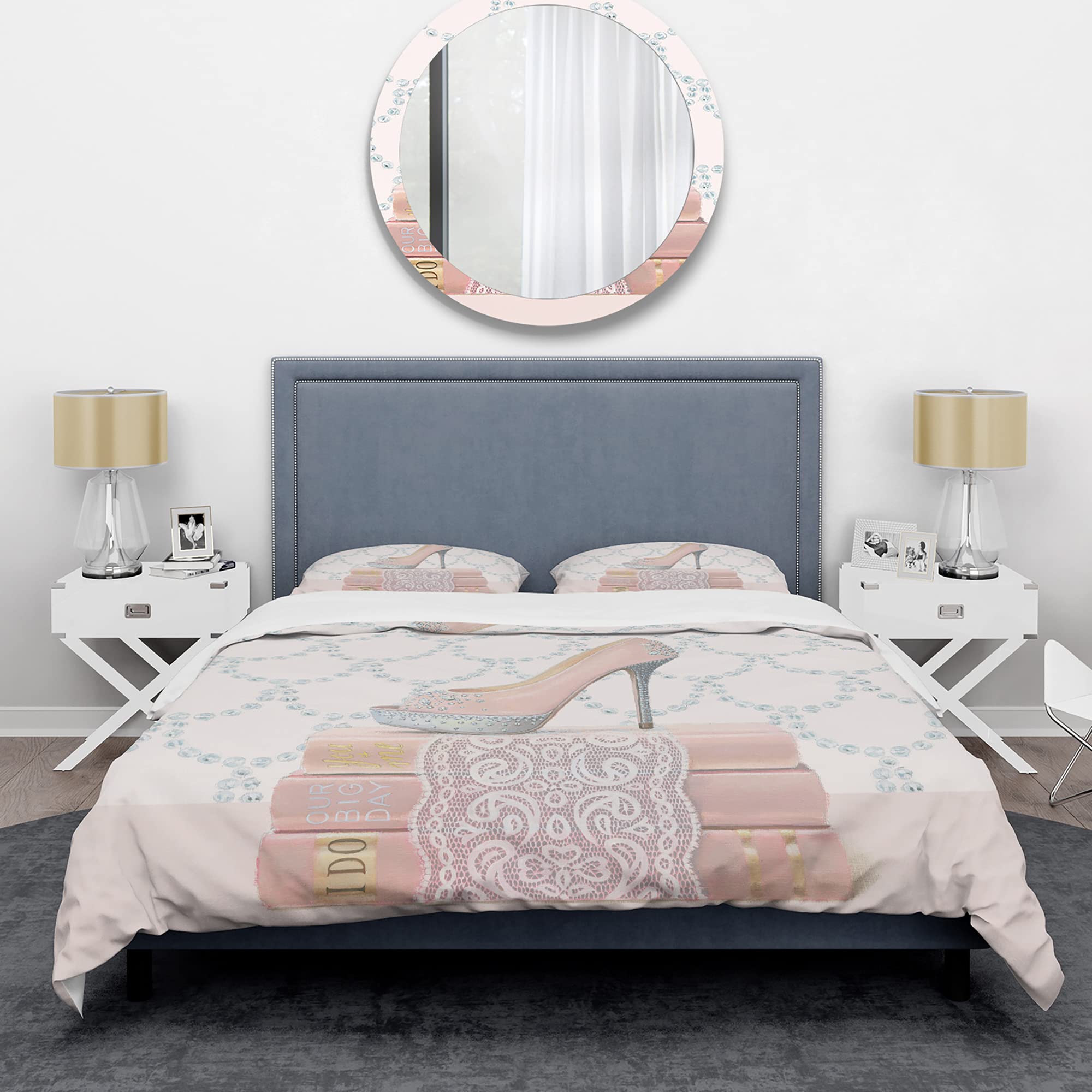 DesignQ Fashion and Glam Shoes II Pink Traditional Duvet Cover Set Queen Size - 3 Piece All Season Luxury Bedding Set for Master Bedroom & Guest Room Decor