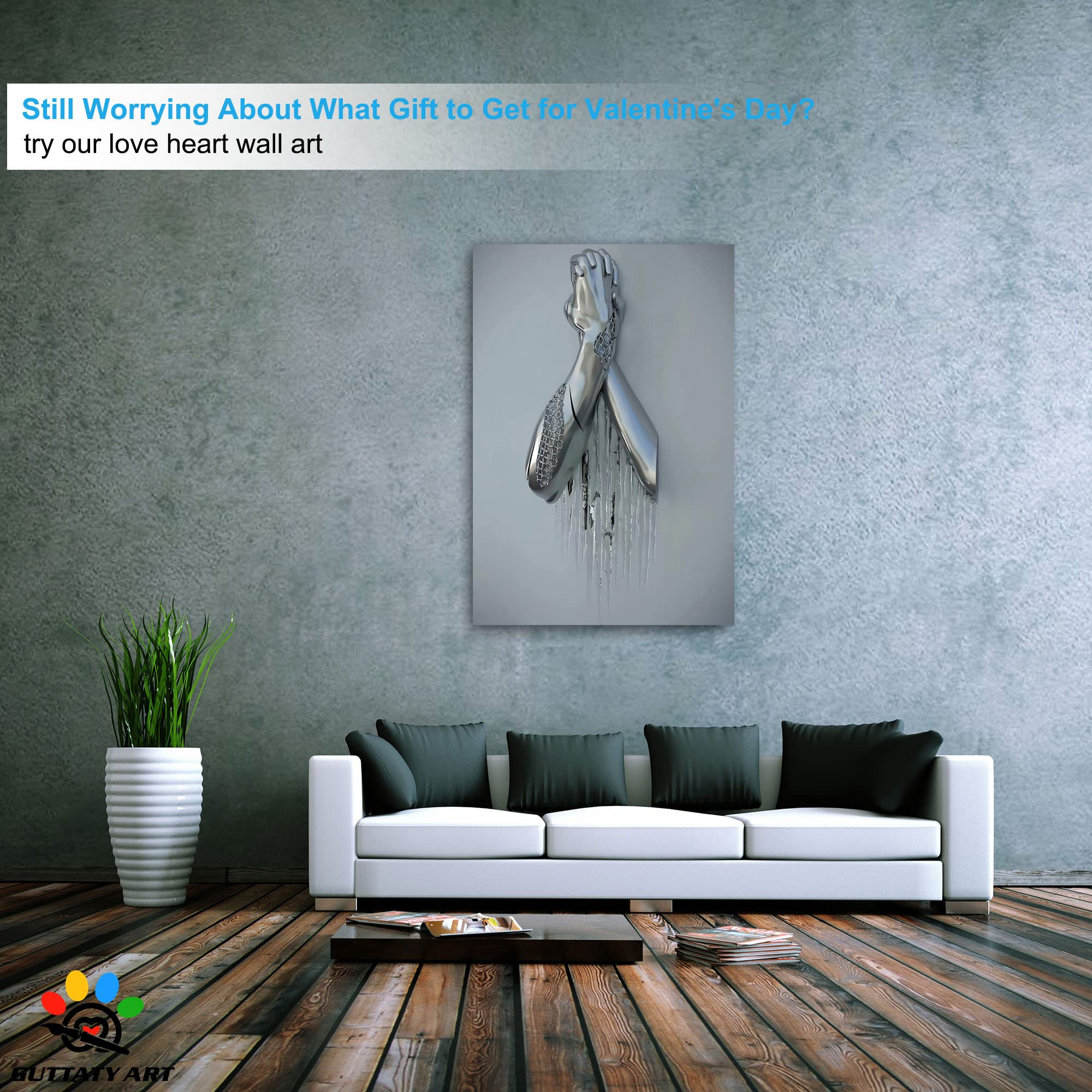 3D Metal Effect Silver Handshake Canvas Wall Art - Modern Framed Wall Decor for Bedroom & Living Room - Valentine's Day Gift for Couples - 32x48 Inches - Perfect for Home Office Decor & Wedding Anniversary Presents