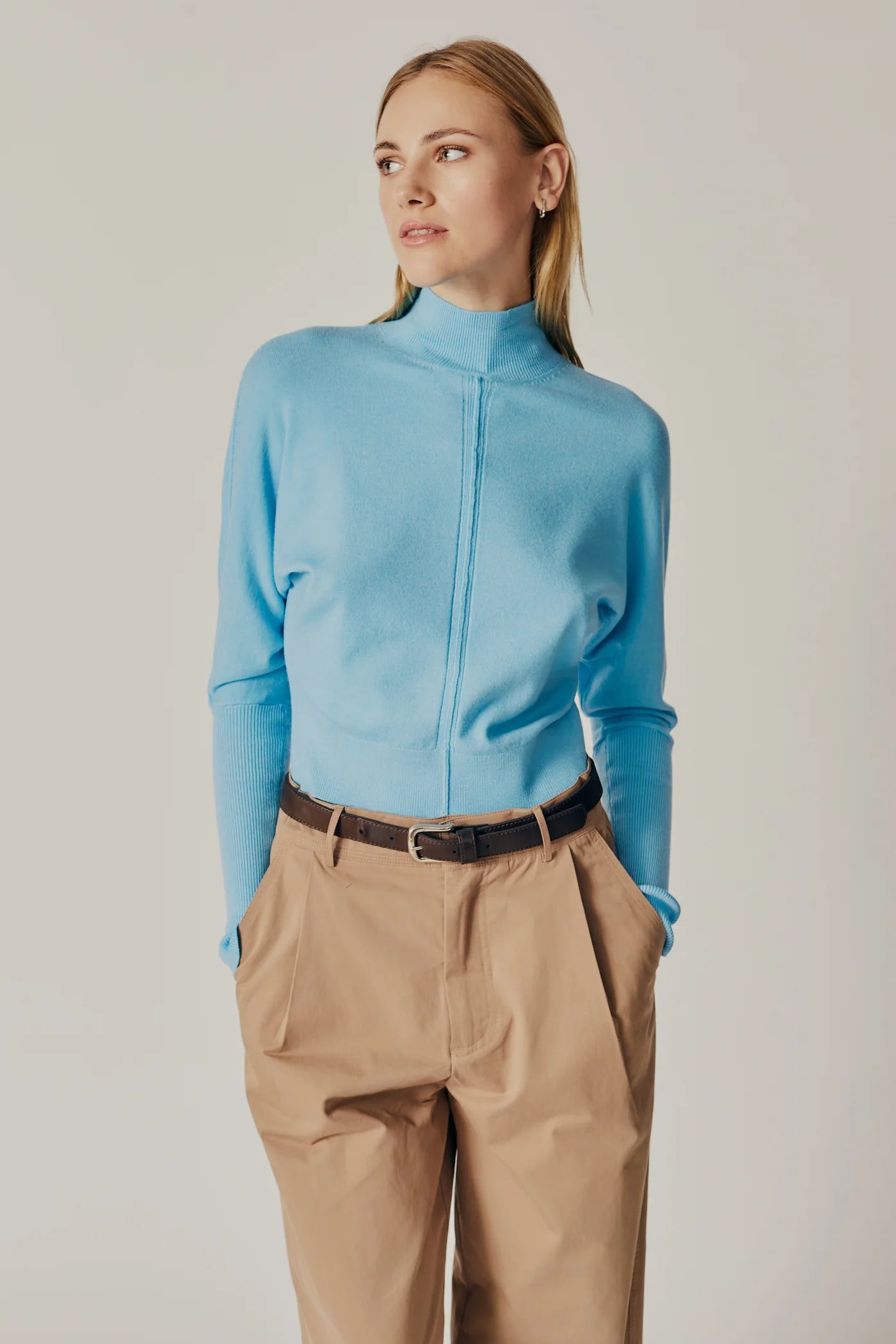 Campanula Turtleneck Sweater for Women - Soft Cyan Knit Pullover with Ribbed Neckline | Perfect for Winter Layering, Office Wear & Casual Outfits