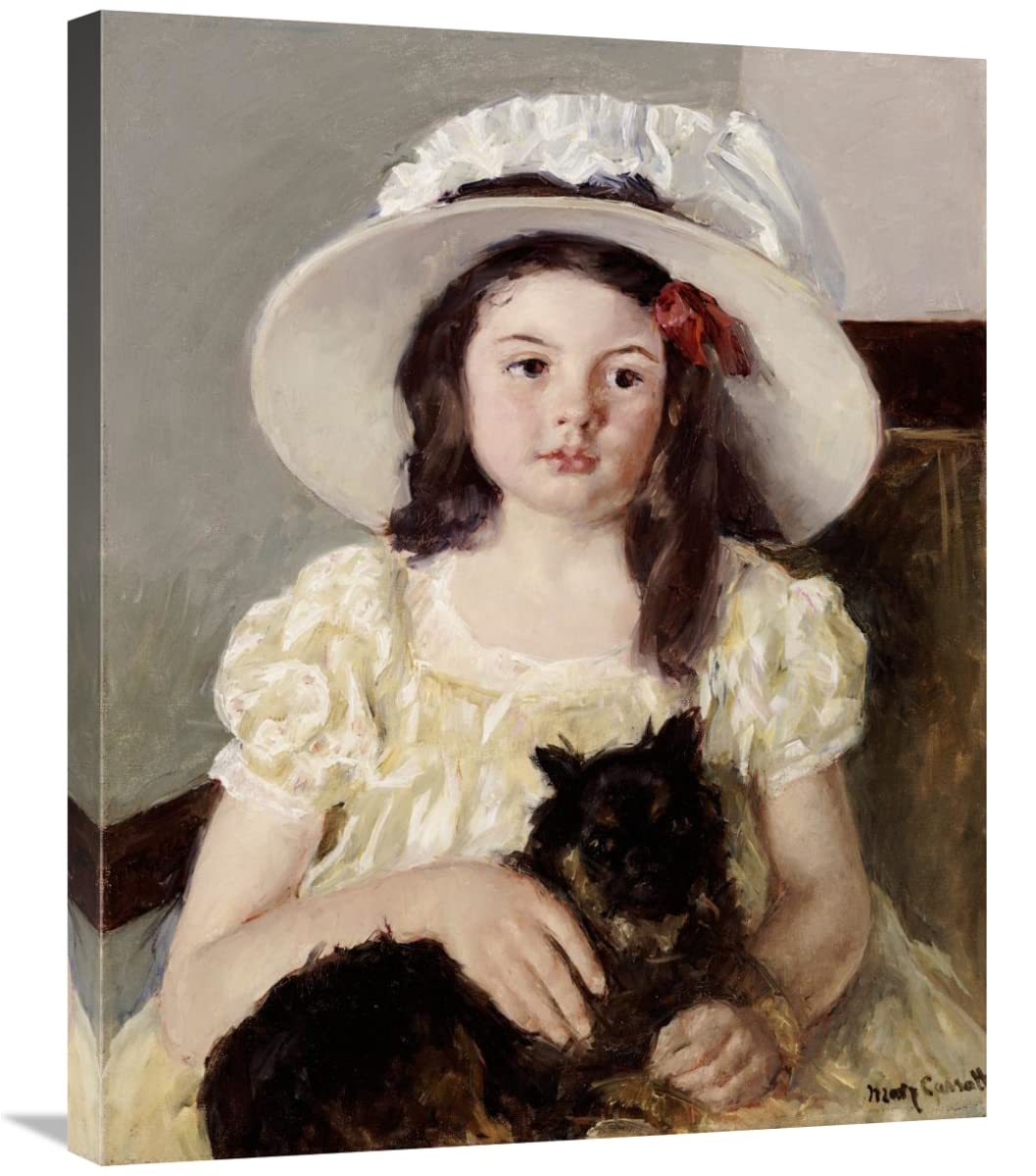 30 Inch Francoise Holding a Little Black Dog Art Print by Mary Cassatt - Classic Impressionist Wall Decor for Living Room, Bedroom & Office