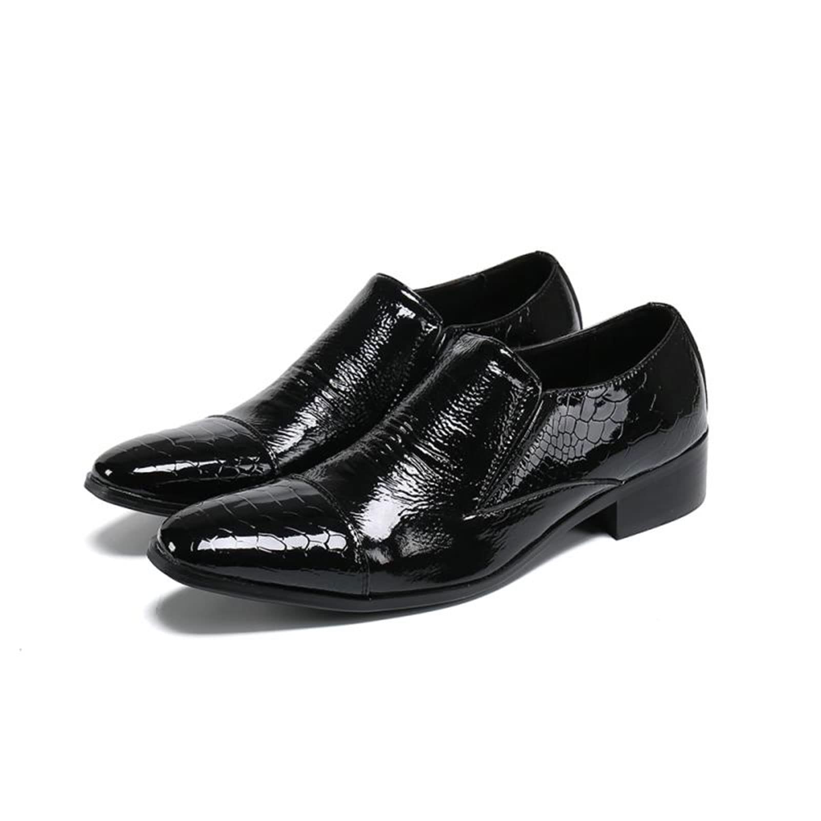 Men's Genuine Leather Dress Shoes - Python Pattern Business Casual Shoes | Soft, Comfortable & Breathable | Black Trendy Wedding Shoes (Size 10) | Perfect for Office, Formal Events & Special Occasions