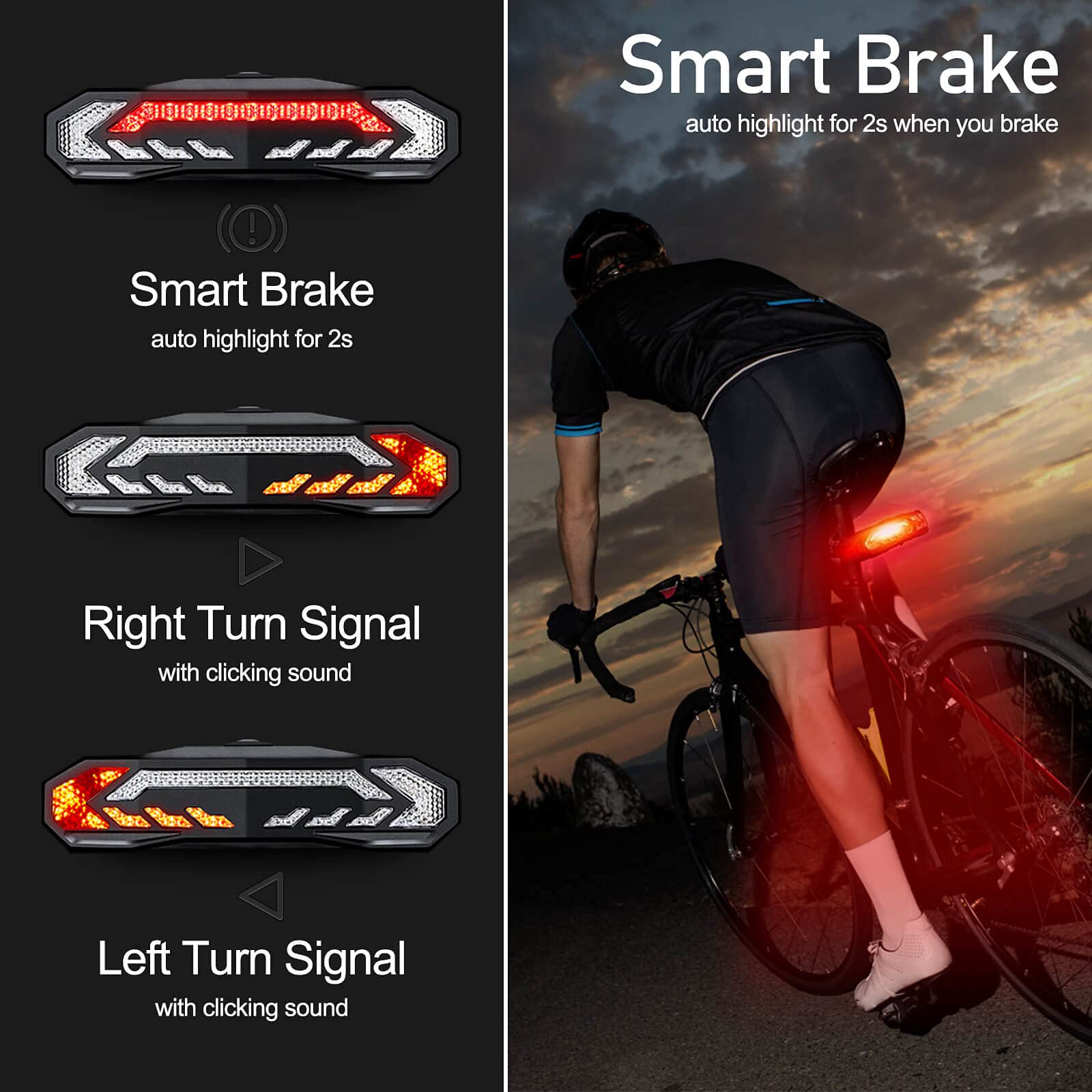 2 Pack Bike Alarm Taillight with Electric Bell & Anti-Theft Features - USB Rechargeable Bicycle Rear Light with Turn Signals, Automatic Brake Light & Remote Control for Enhanced Cycling Safety | Perfect for Night Riding, Commuting & Urban Cycling
