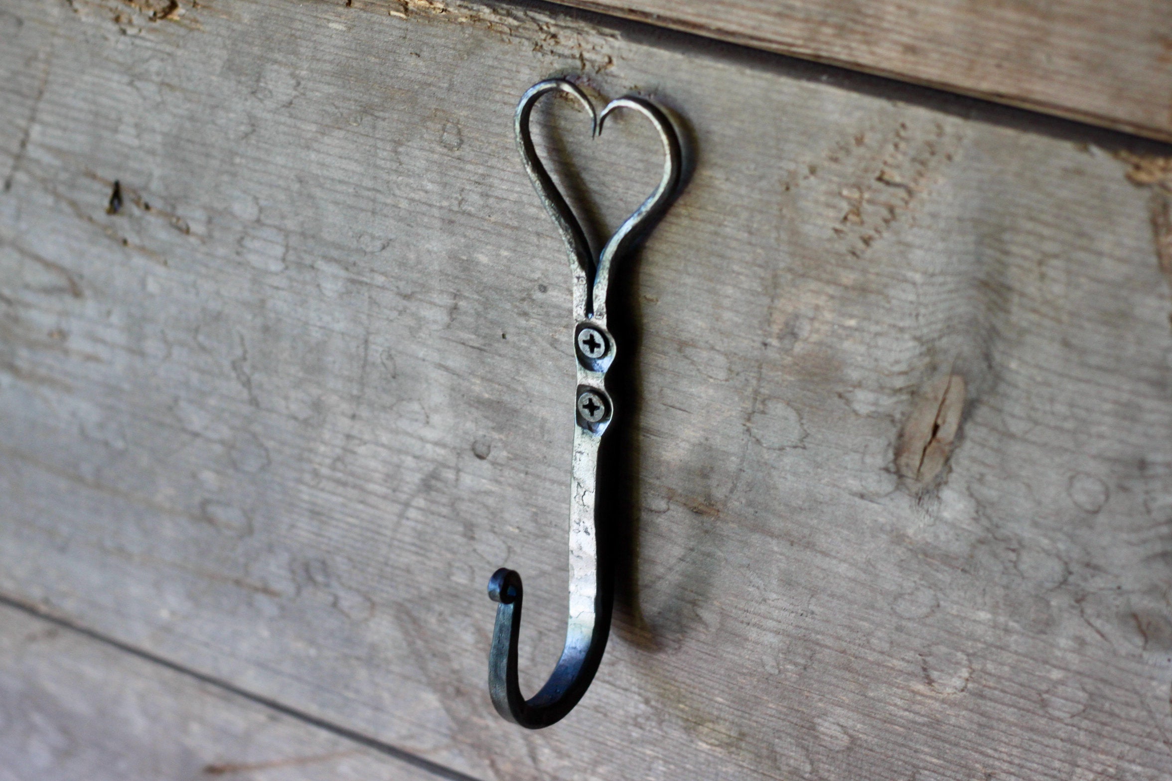 Hand-Forged Heart Hook - Rustic Blacksmith Wall Decor for Home, Garden, and Wedding Decorations