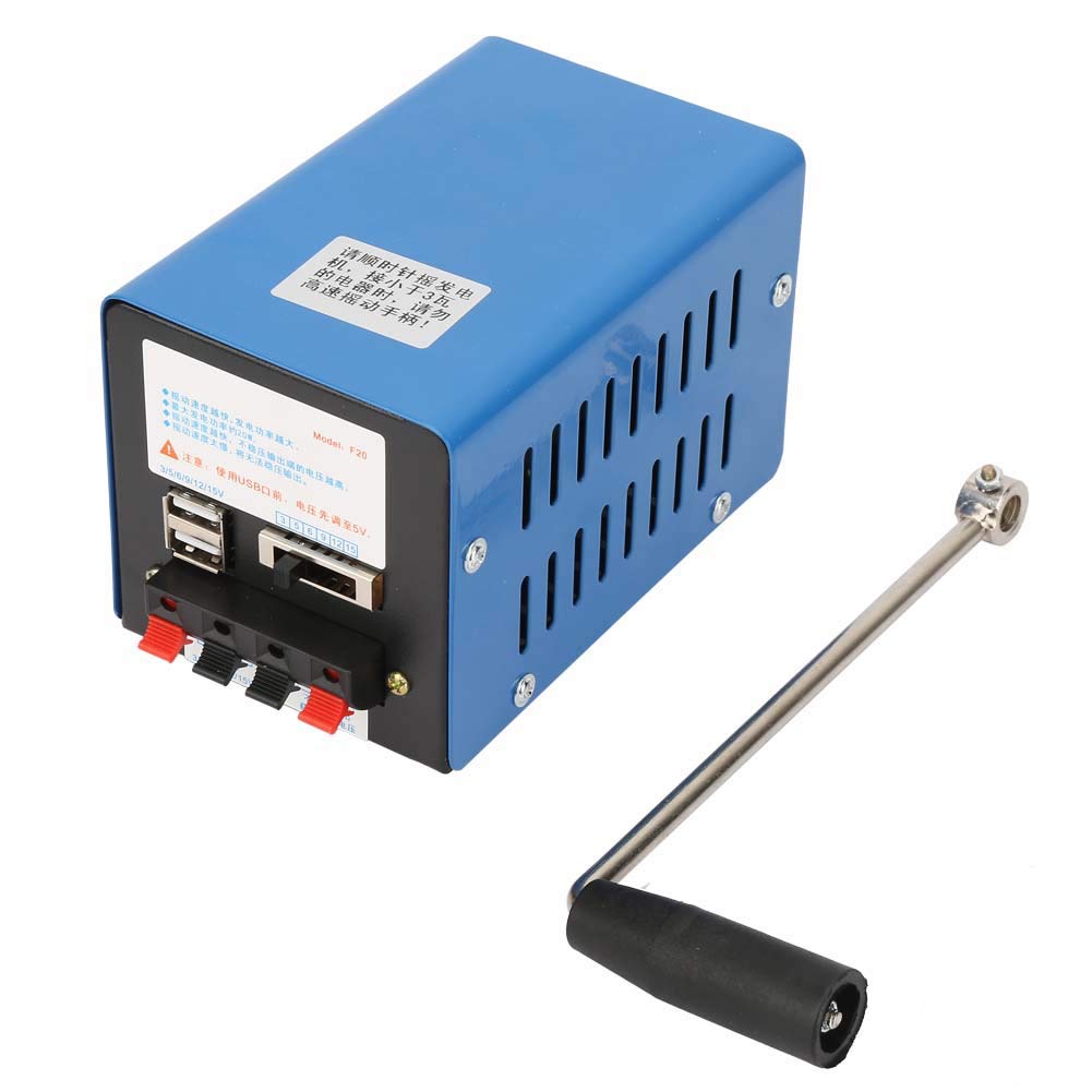 20W Hand Crank Generator - Portable USB Emergency Power Charger (3V-15V) for Camping, Survival Gear & Outdoor Adventures - Low Noise Dynamo for Field Operations, Natural Disasters & Off-Grid Power Needs