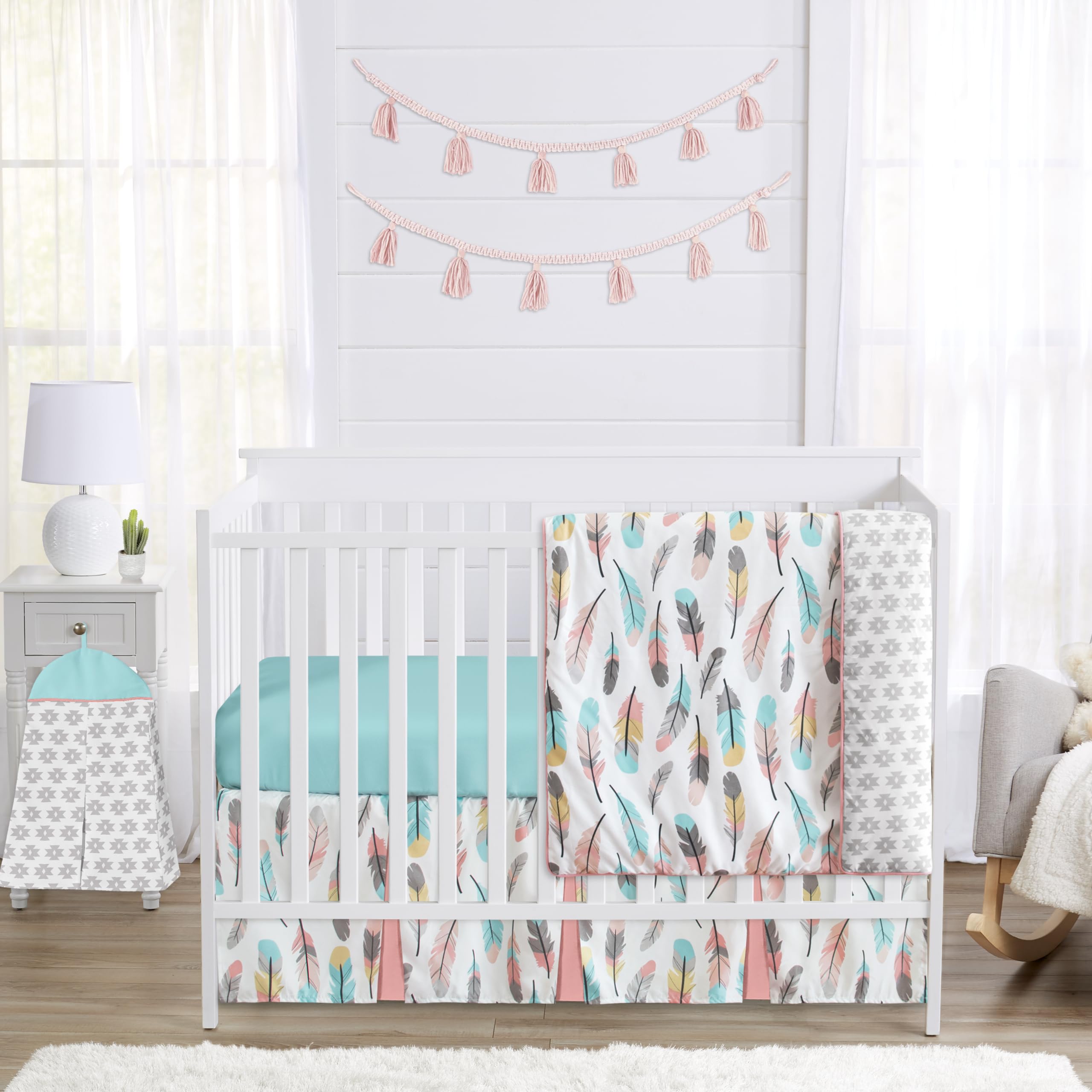 Feather Baby Girls 4-Piece Crib Bedding Set - Soft Nursery Bedding for Newborns & Toddlers - Perfect for Nursery Decor, Baby Showers & Cozy Sleep