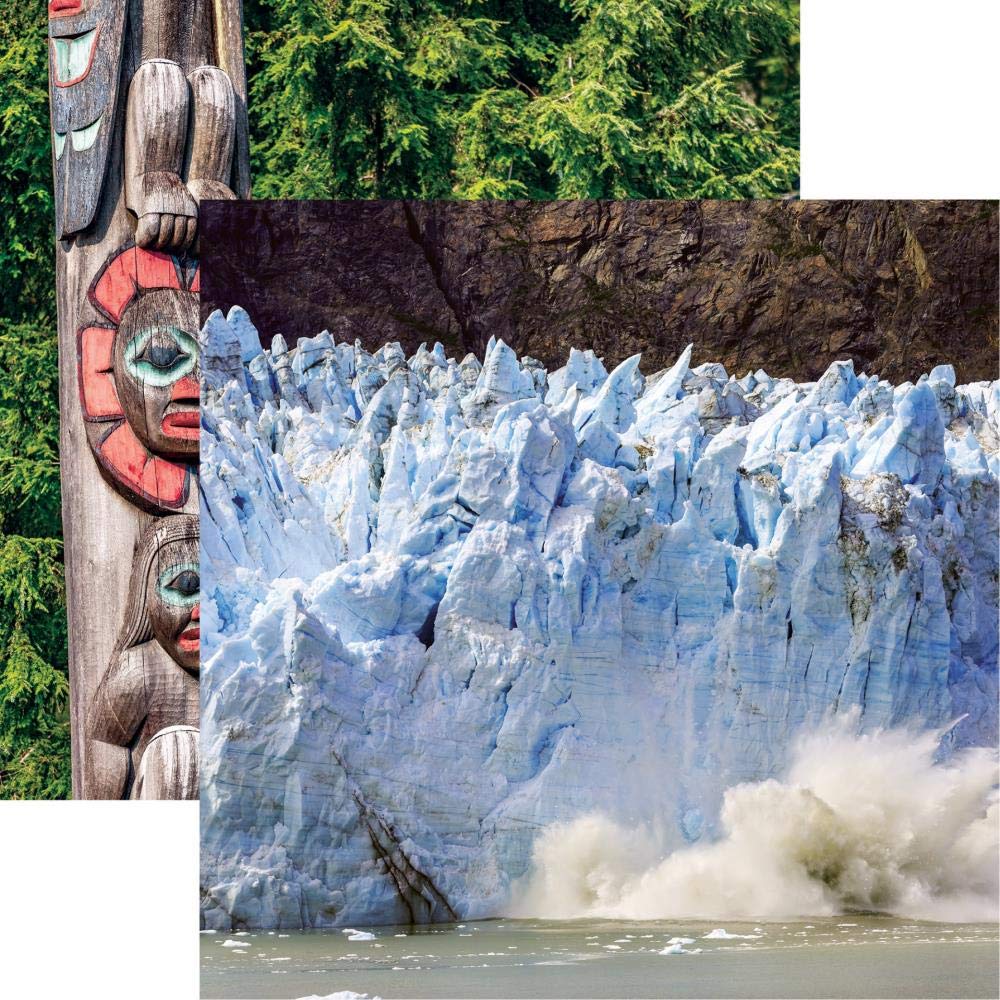 Alaska Cruise Scrapbook Paper - 12x12 Inch Calving Glacier Travel Scrapbooking Sheets (5-Pack) for DIY Photo Albums, Memory Books & Vacation Journals