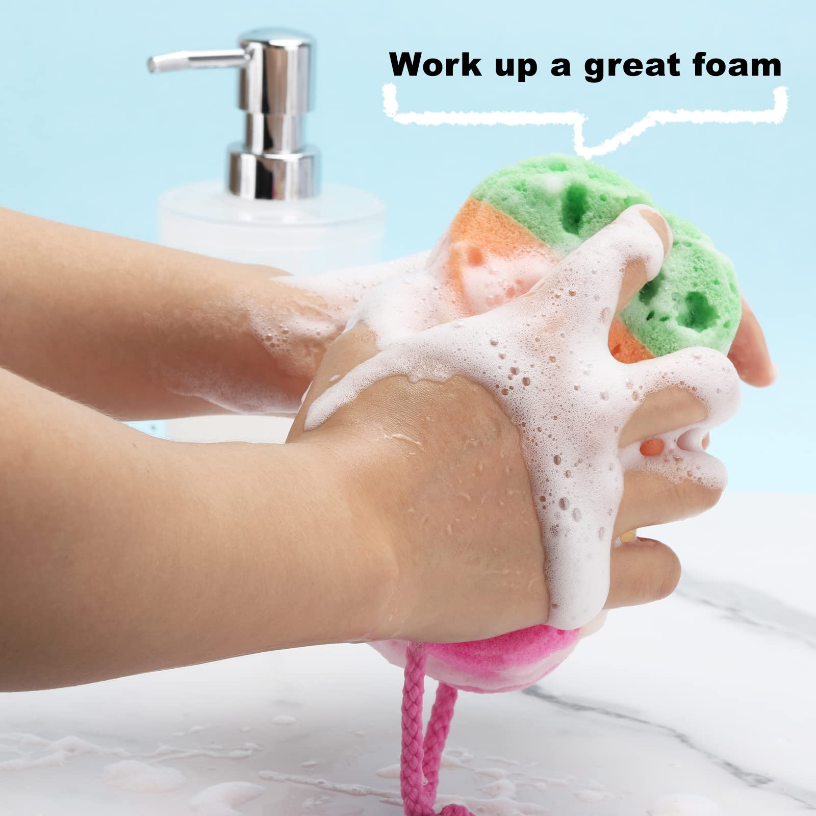 BTYMS 3-Pack Exfoliating Bath Sponges - Soft Shower Loofah & Body Scrubber for Gentle Skin Cleansing - Perfect for Spa, Daily Shower & Sensitive Skin Care