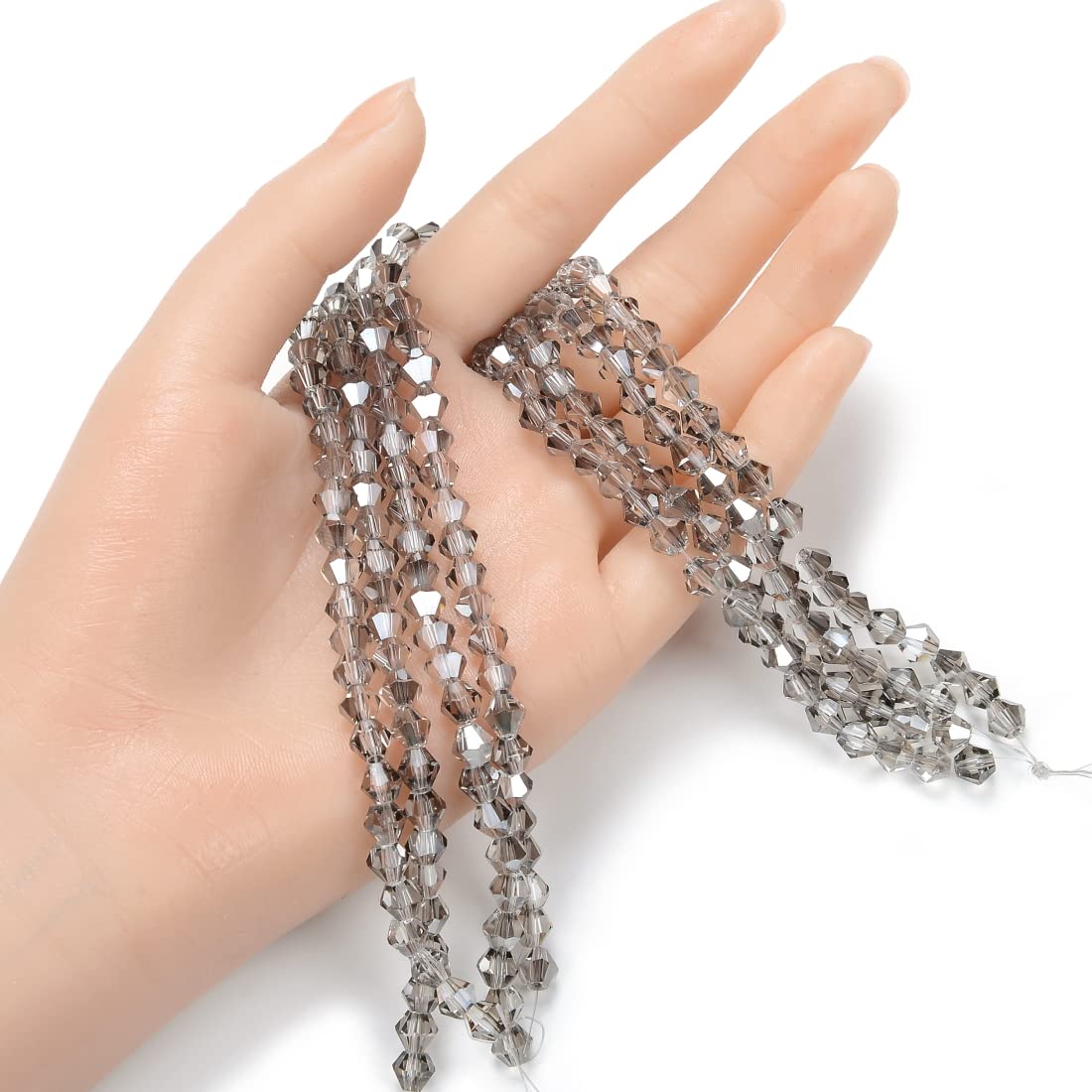 10 Strands Czech 6mm (0.24 Inch) Faceted Bicone Crystal Glass Loose Beads Spacer Bulk Silver Champagne (430-460pcs) for DIY Jewelry Making, Bracelets, Necklaces, Earrings & Craft Projects - Perfect for Wedding, Party & Gift Accessories