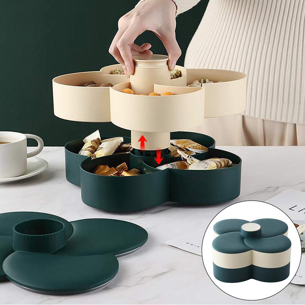 Rotating Candy Tray - Petal Flower Shaped Snack Storage Box, Waterproof & Moistureproof, Creative Design for Parties, Home, Office - Dark Green