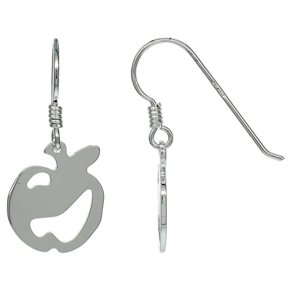 Sterling Silver Dangle Apple Earrings - 1 3/16 Inch (30mm) Drop Length - Elegant Fruit Jewelry for Women - Perfect for Everyday Wear, Parties & Gifts