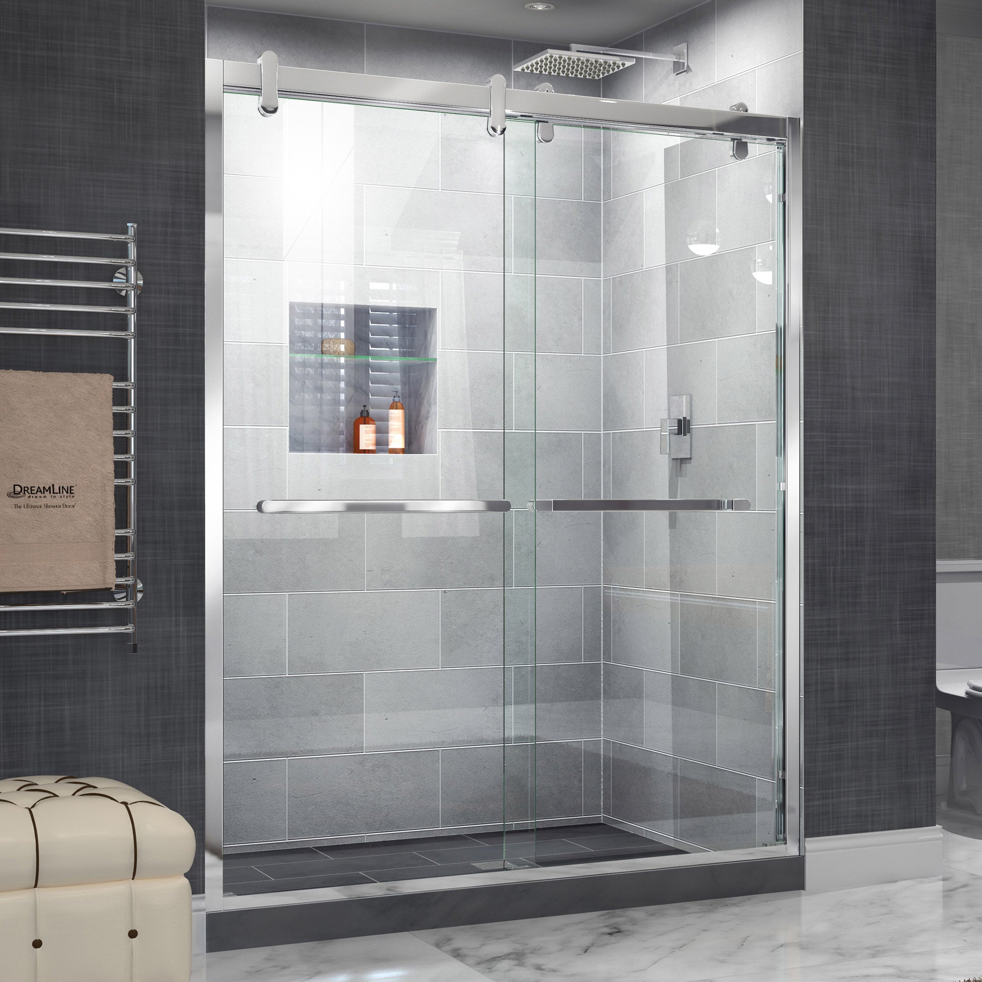 DreamLine Cavalier 56-60 Inch W x 77-3/8 Inch H Frameless Bypass Sliding Shower Door - Modern Bathroom Upgrade for Small Spaces & Luxurious Spa Experience